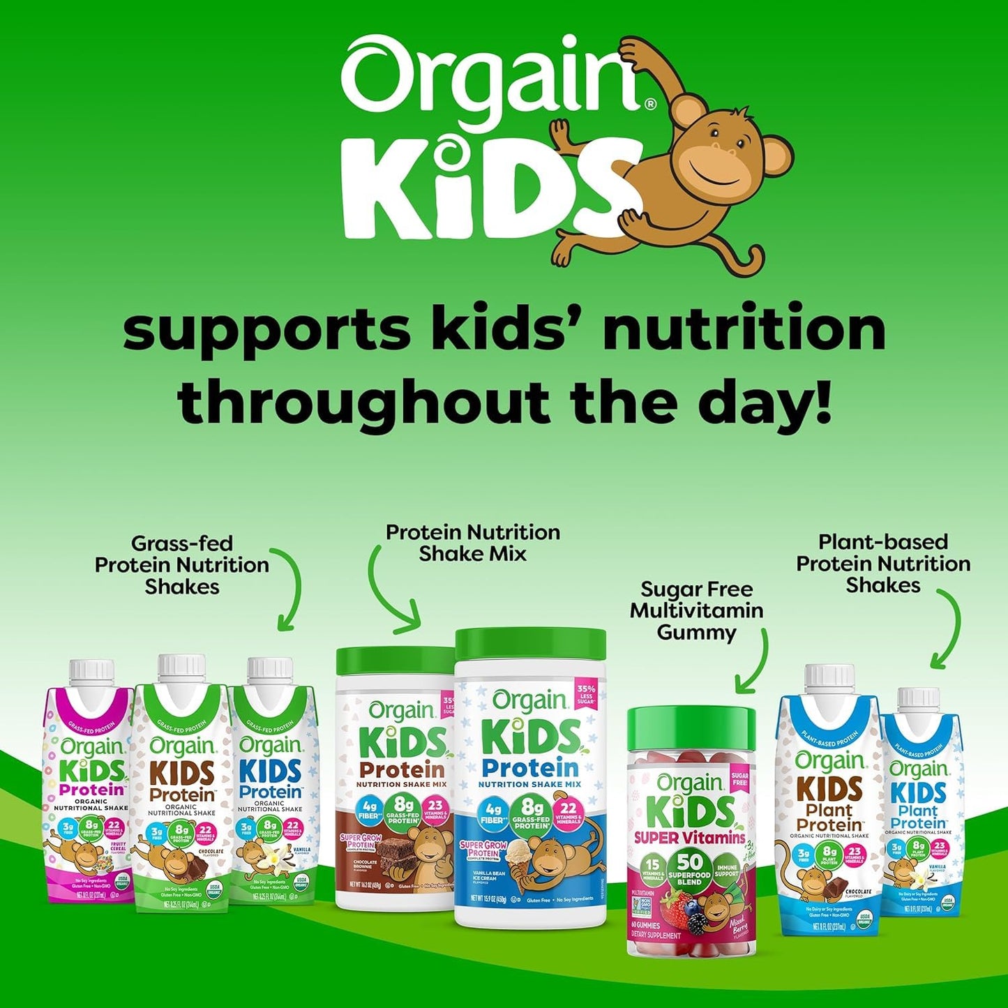 Orgain Kids Protein Powder Shake Mix, Chocolate Brownie - 8g Grass-Fed Dairy Protein, 4g Fiber, 23 Vitamins & Minerals, Gluten Free, No Soy Ingredients, Adds Healthy Nutrients to Kids Snacks, 1lb