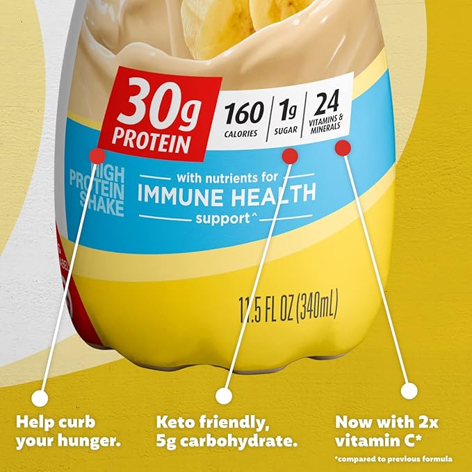 Premier Protein Shake, Bananas & Cream, 30g Protein, 1g Sugar, 24 Vitamins & Minerals, Nutrients to Support Immune Health, 12 Pack