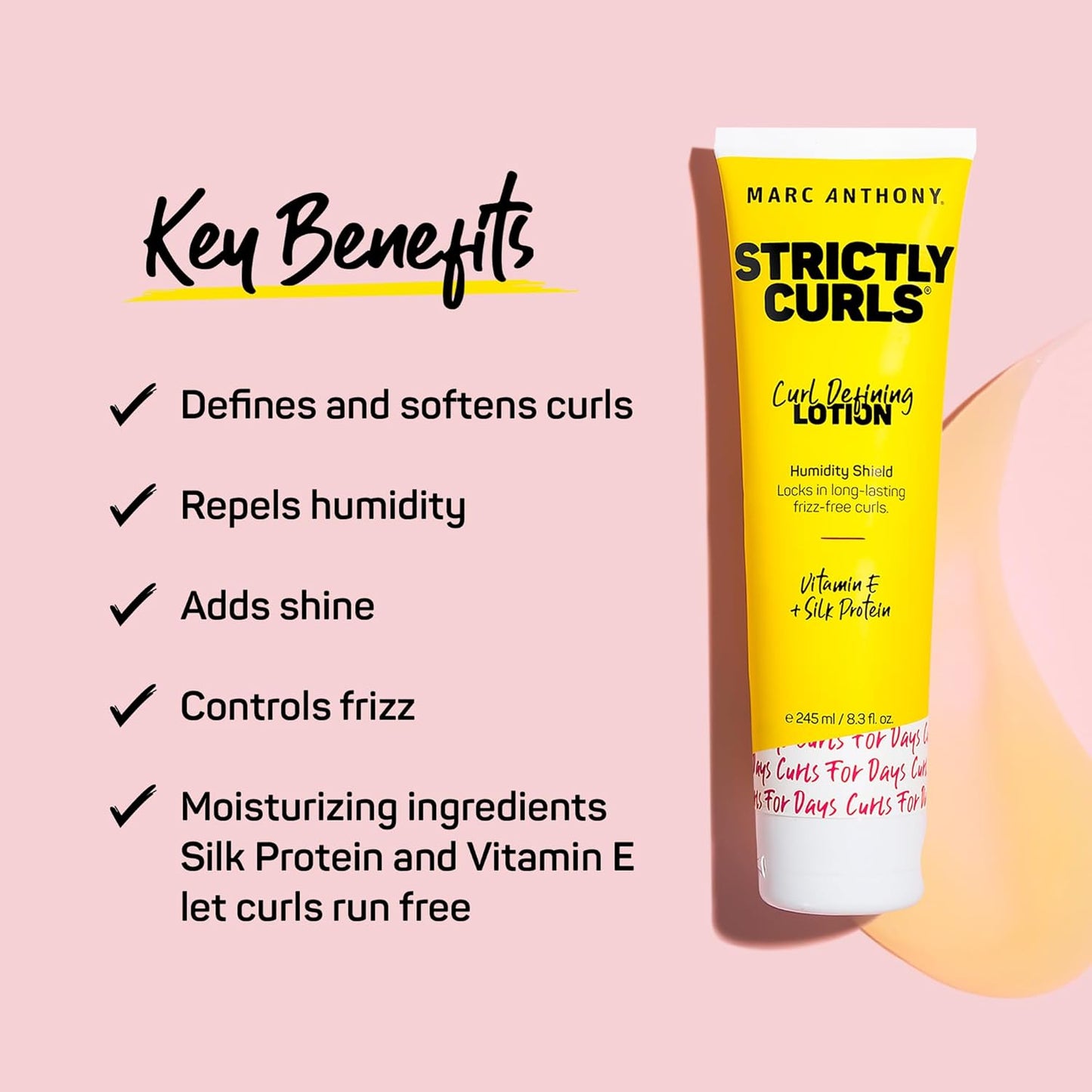 Marc Anthony Curl Defining & Enhancing Lotion, Strictly Curls - Moisturizing Detangler with Vitamin E & Silk Protein for Long-Lasting Frizz-Free - Bounce & Shine For Wavy, Dry or Damaged Hair