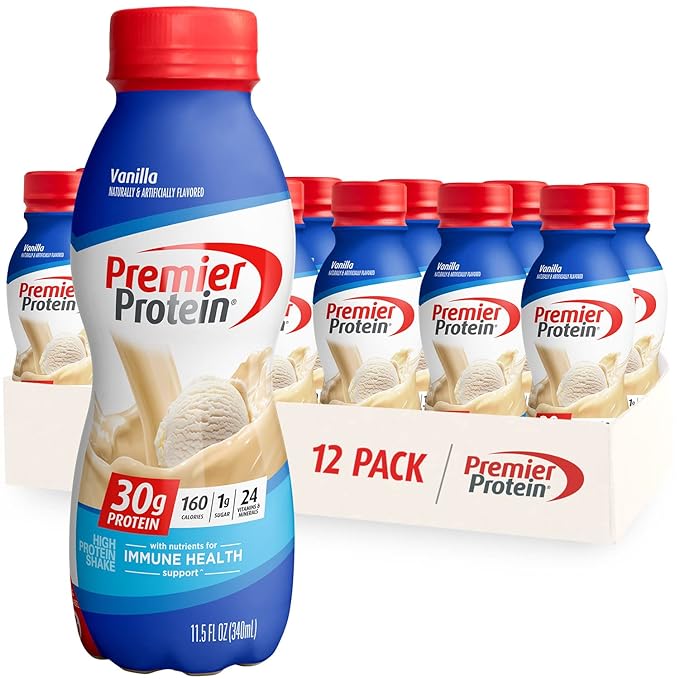 Premier Protein Shake, Vanilla, 30g Protein, 1g Sugar, 24 Vitamins & Minerals, Nutrients to Support Immune Health 11.5 fl oz, 12 Pack