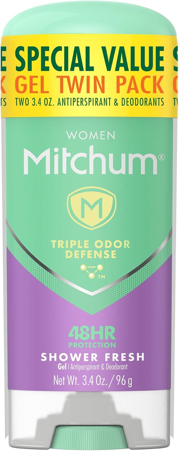 Mitchum Women's Deodorant, Antiperspirant Stick, Triple Odor Defense Gel, 48 Hr Protection, Shower Fresh, 3.4 Oz (Pack of 2)