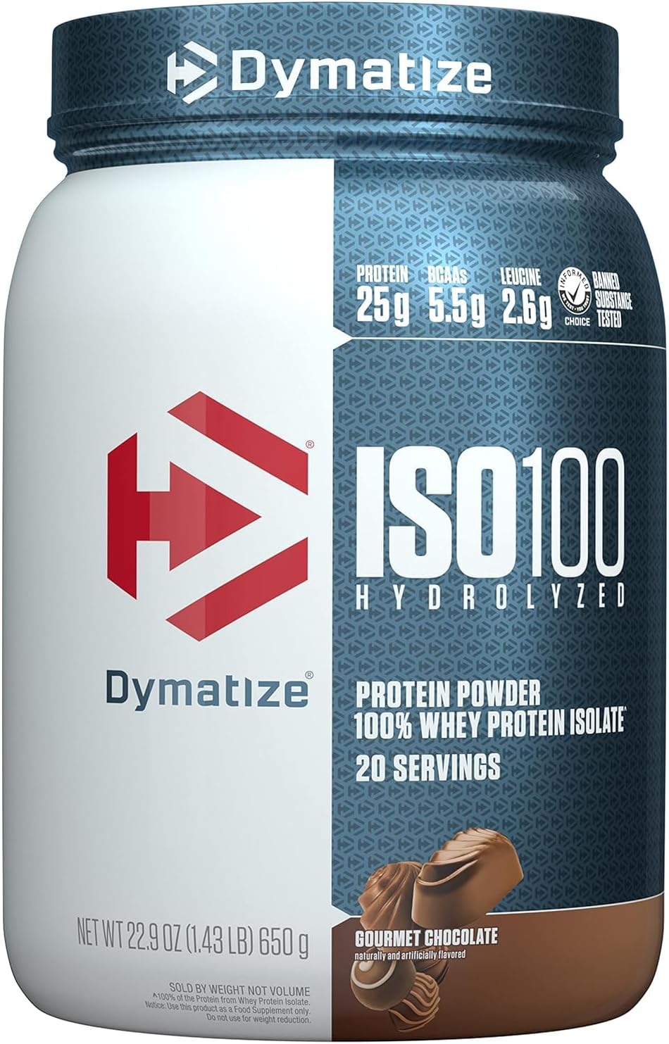 Dymatize ISO100 Hydrolyzed Protein Powder, 100% Whey Isolate, 25g of Protein, 5.5g BCAAs, Gluten Free, Fast Absorbing, Easy Digesting, Gourmet Chocolate, 20 Servings