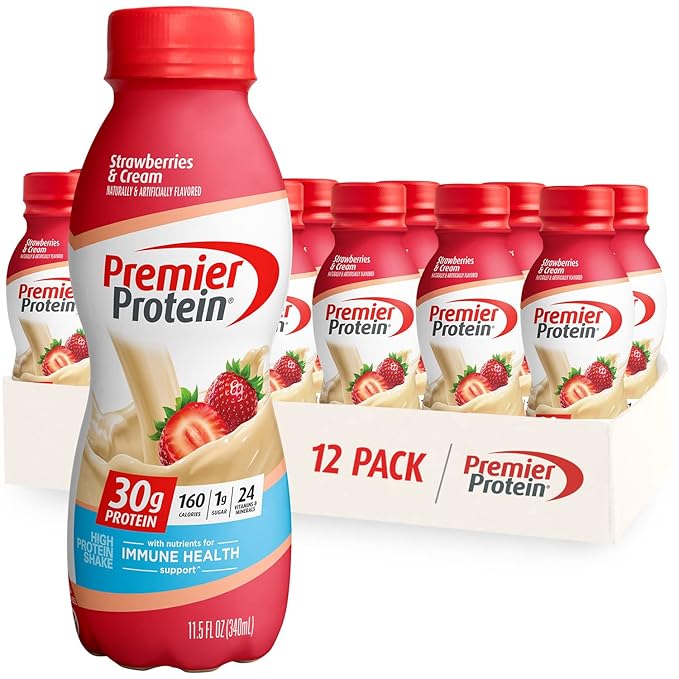 Premier Protein Liquid Protein Shake - 24 Vitamins & Minerals/Nutrients to Support Immune Health, Strawberries, 11.5 Fl Oz Bottle (Pack of 12)