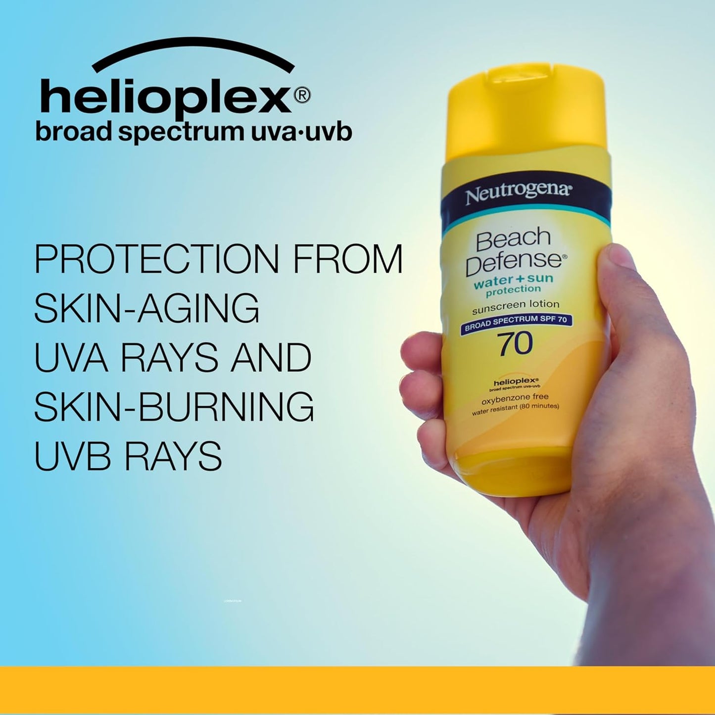 Neutrogena Beach Defense Face and Body Sunscreen Lotion with Broad Spectrum SPF 70, Offers UVA/UVB Protection, Water Resistant and Oil Free Sun Protection, Oxybenzone Free and Fast Drying, 6.5 OZ