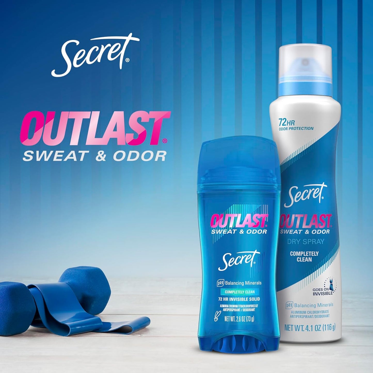 Secret Outlast Antiperspirant Deodorant for Women, Sweat & Odor Protection, PH Balancing Minerals, Invisible Solid, Completely Clean Scent, Travel Size, 0.5 oz