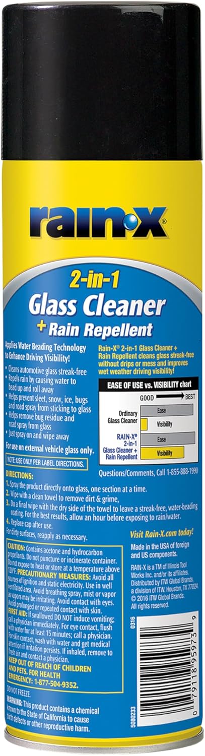 Rain-X 5080233 2-In-1 Glass Cleaner Plus Rain Repellent, 18 Ounce , BLUE