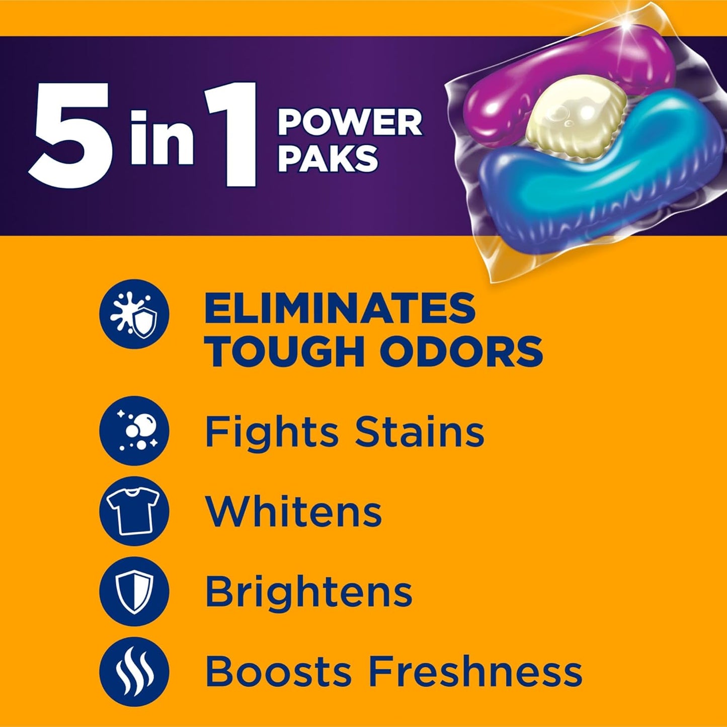 ARM & HAMMER Plus OxiClean with Odor Blasters Concentrated Laundry Detergent, 5-in-1 Laundry Stain Remover, Fresh Burst Detergent Power Paks, 42 Count Bag