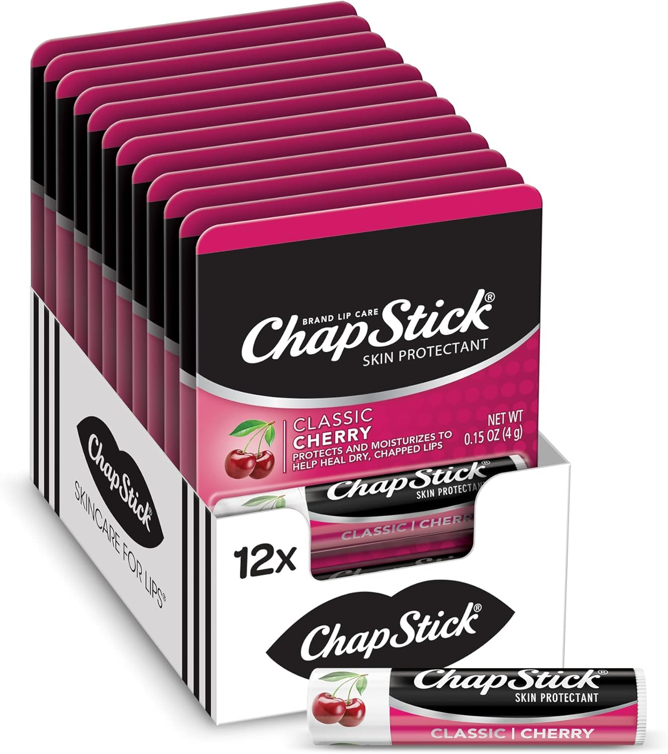 ChapStick Classic Cherry Lip Balm Tube, Flavored Lip Balm for Lip Care on Chafed, Chapped or Cracked Lips - 0.15 Oz (Pack of 12)