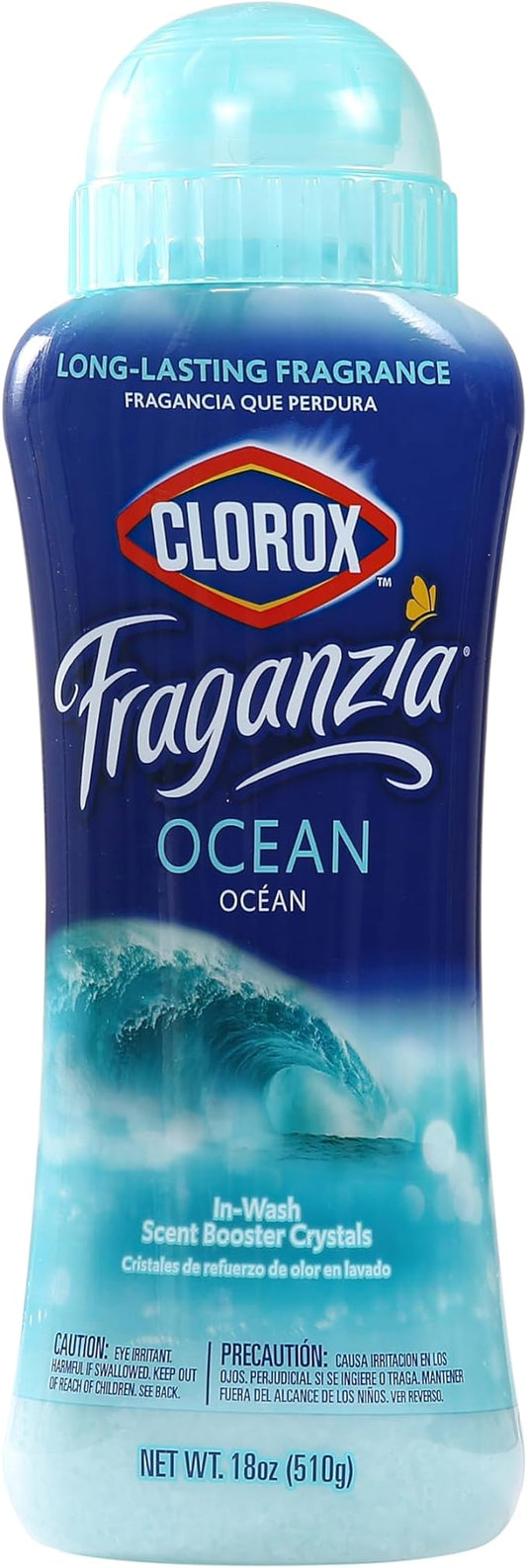 Clorox Fraganzia In-Wash Scent Booster Crystals in Ocean Scent, 18 Oz | Laundry Scent Booster Crystals | Fresh Ocean Breeze Laundry Fragrance 18 Ounce Crystals