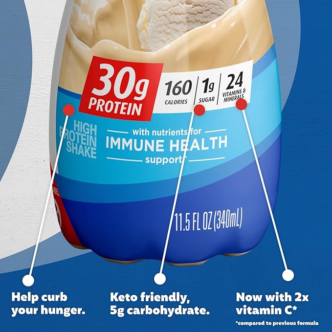 Premier Protein Shake, Vanilla, 30g Protein, 1g Sugar, 24 Vitamins & Minerals, Nutrients to Support Immune Health 11.5 fl oz, 12 Pack