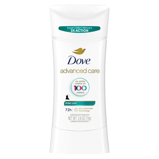 Dove Advanced Care Antiperspirant Deodorant Stick Sheer Cool for Soft, Resilient Skin, with 72-Hour Sweat & Odor Protection, 2.6 oz