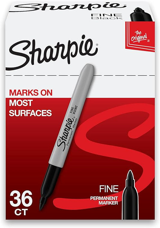 SHARPIE Permanent Markers, Fine Tip Marker Set, Stocking Stuffer, Teacher Gifts, Art Supplies, Holiday Gifts for Artists, Black, 36 Count