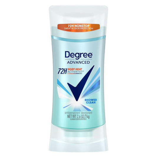 Degree Advanced Protection Antiperspirant Deodorant Shower Clean for 72-Hour Sweat & Odor Control for Women, with Body Heat Activated Technology, 2.6 oz