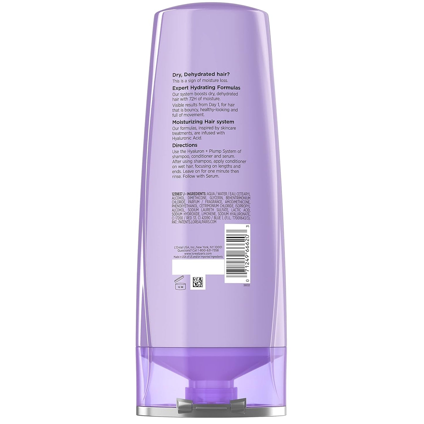 L'Oreal Paris Elvive Hyaluron Plump Hydrating Conditioner for Dehydrated, Dry Hair Infused with Hyaluronic Acid Care Complex, Paraben-Free, 12.6 Fl Oz