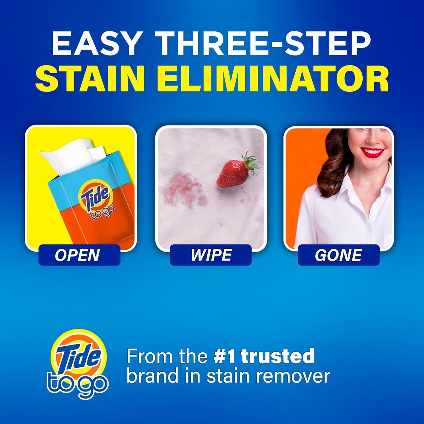 Tide Stain Remover for Clothes, Tide To Go Wipes, Instant Stain Remover for Clothes, Travel & Pocket Size, 20 Count