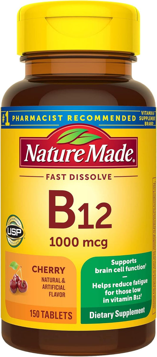 Nature Made Vitamin B12 1000 mcg, Easy to Take Sublingual B12 for Energy Metabolism Support, 150 Sugar Free Fast Dissolve Tablets, 150 Day Supply