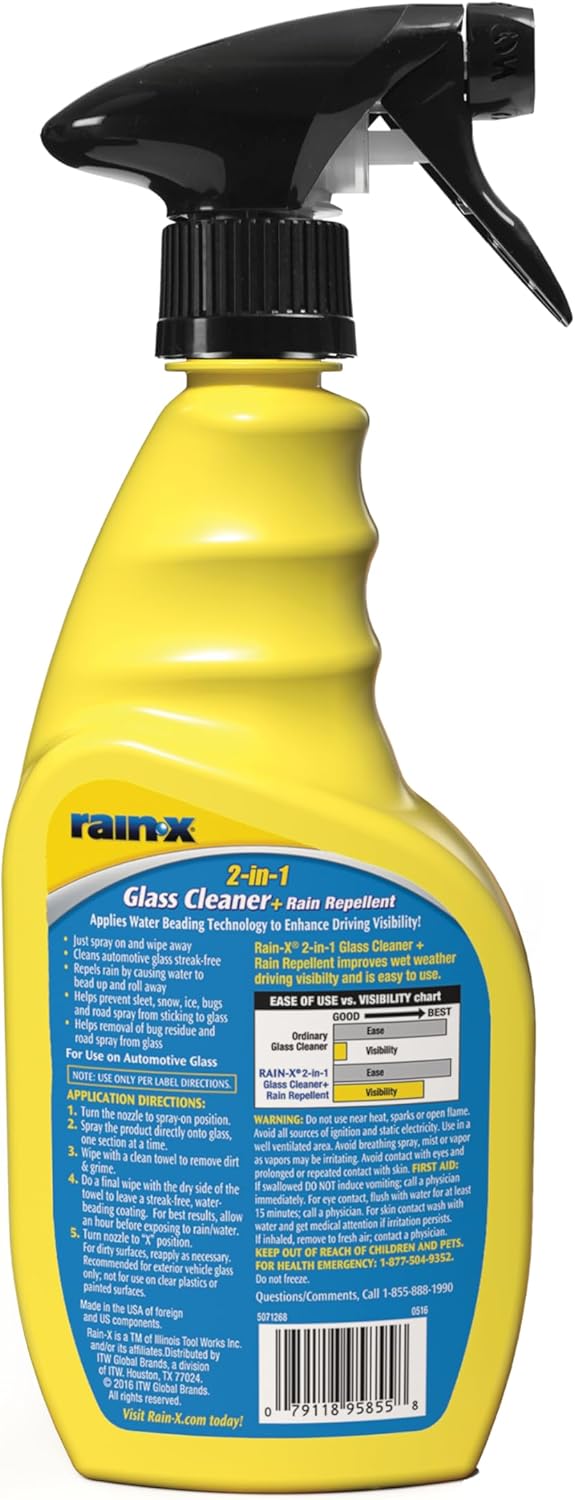 Rain-X 5071268 2-in-1 Glass Cleaner and Rain Repellant, 23 oz. - Provides a Streak-Free Clean for Automotive Glass While Preventing Sleet, Snow, Ice, and Road Spray Build Up