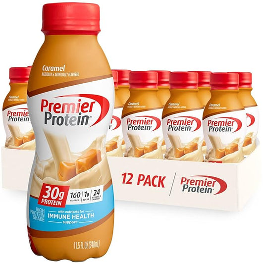 Premier Protein Liquid Protein Shake, Caramel, 30g Protein, 1g Sugar, 24 Vitamins & Minerals, Nutrients to Support Immune Health 11.5 fl oz Bottle (12 Pack)