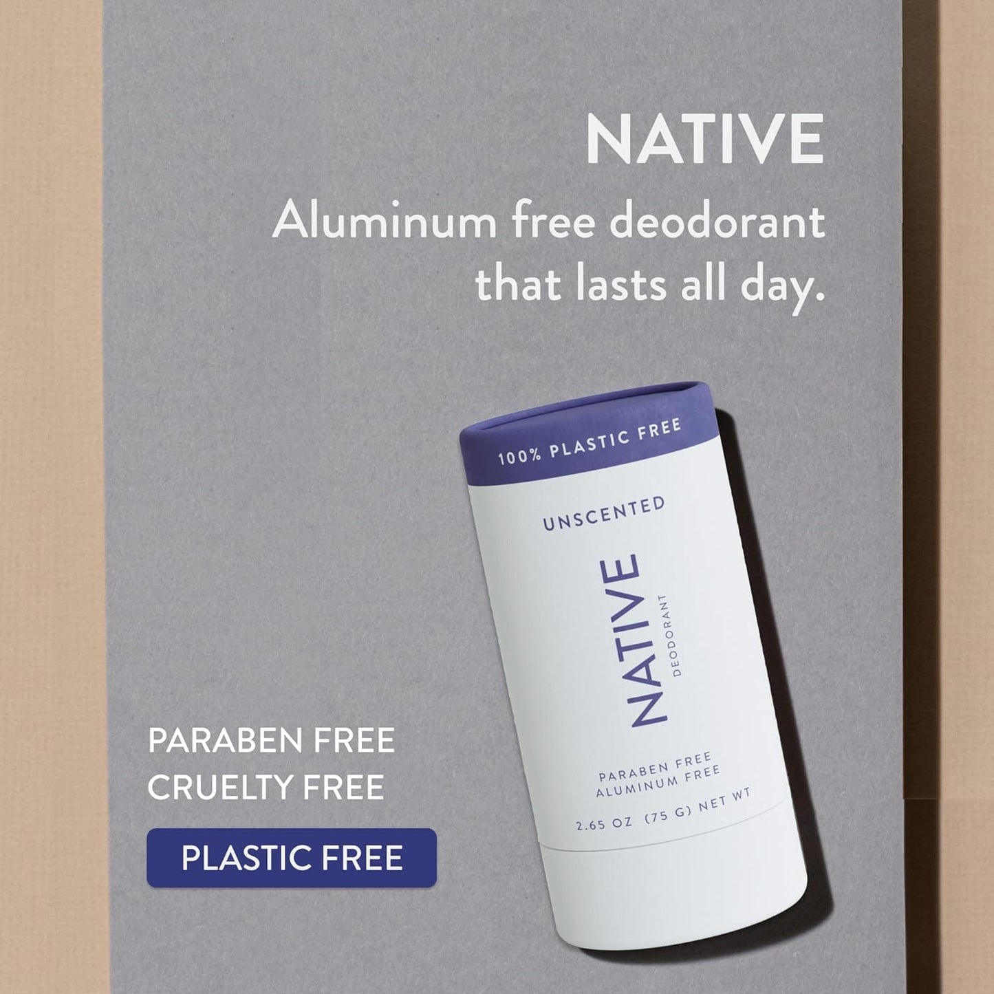 Native Plastic Free Deodorant - Unscented - Aluminum Free - 2.65 oz