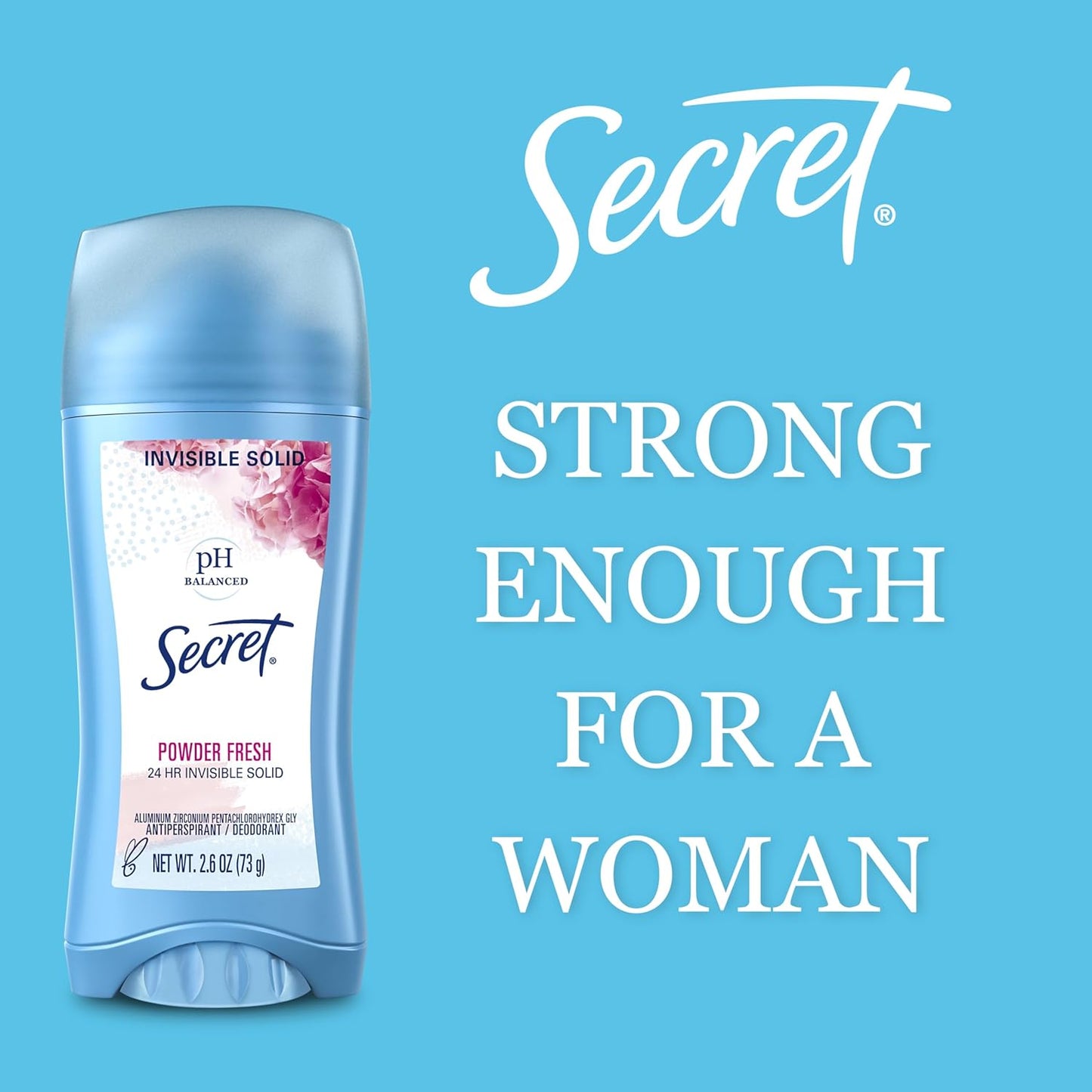 Secret Antiperspirant and Deodorant for Women, 24hr Sweat & Odor Protection, PH Balanced Protection, Gentle on Skin, Wide Solid, Powder Fresh Scent, 2.7 oz (Pack of 2)