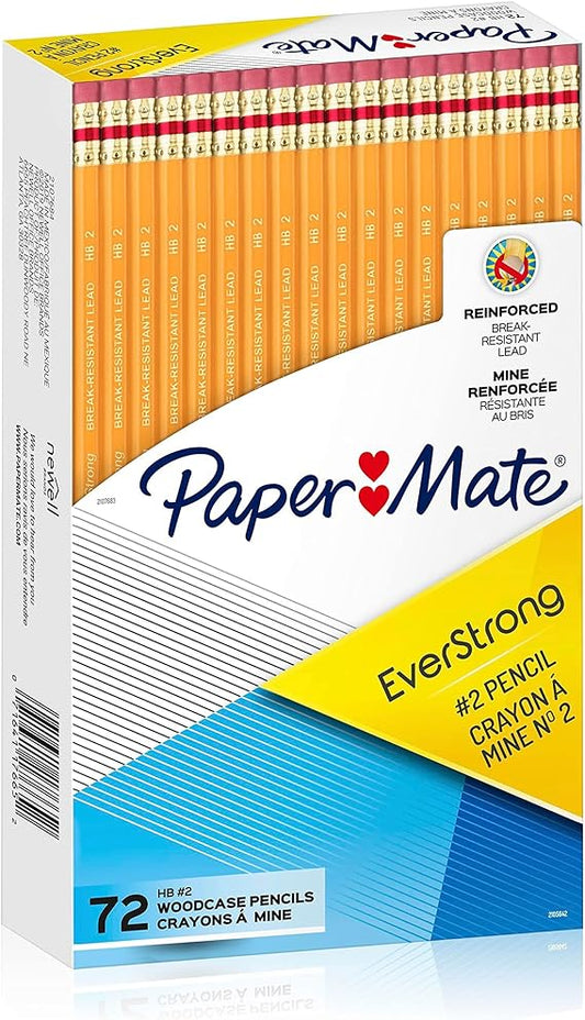 Paper Mate EverStrong 2 Pencils, Reinforced, Break-Resistant Lead When Writing, 72 Count