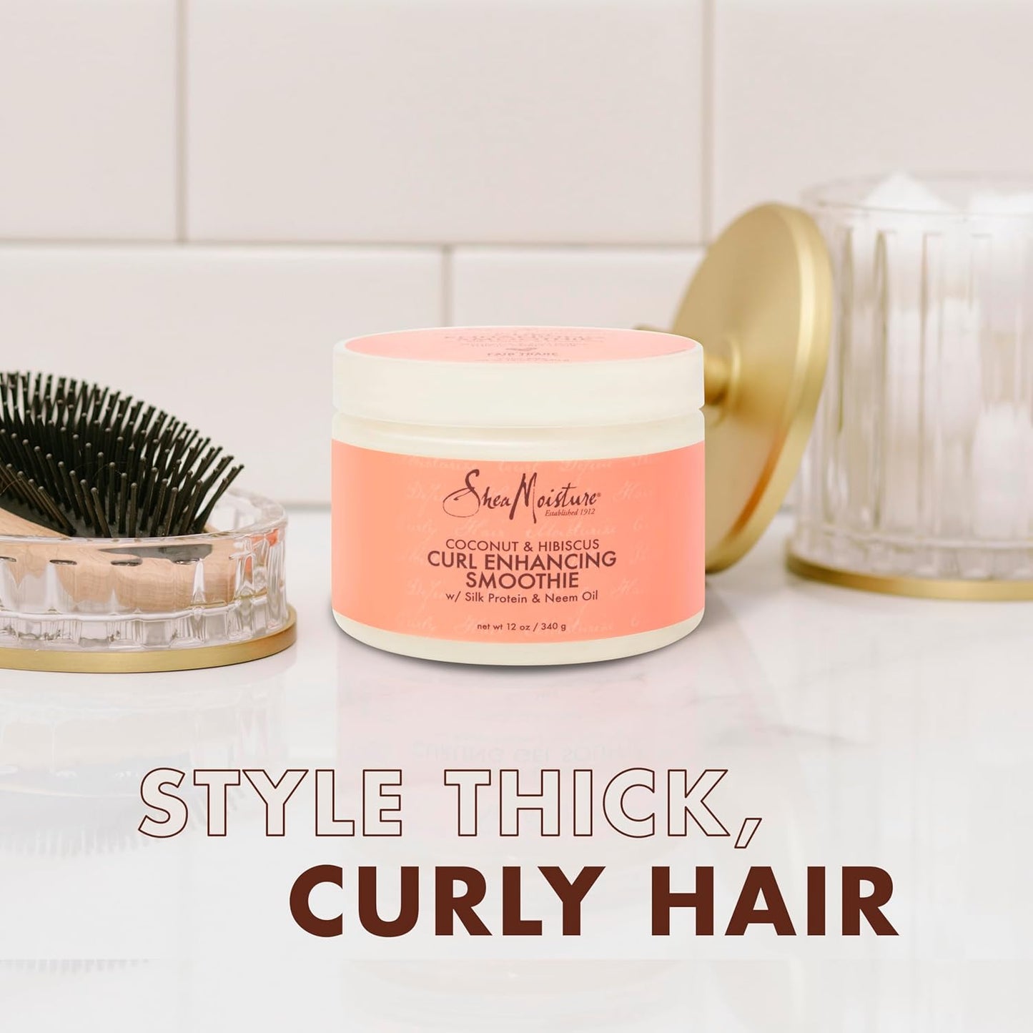 SheaMoisture Smoothie Curl Enhancing Cream Coconut and Hibiscus for Thick, Curly Hair Sulfate Free and Paraben Free 12 oz