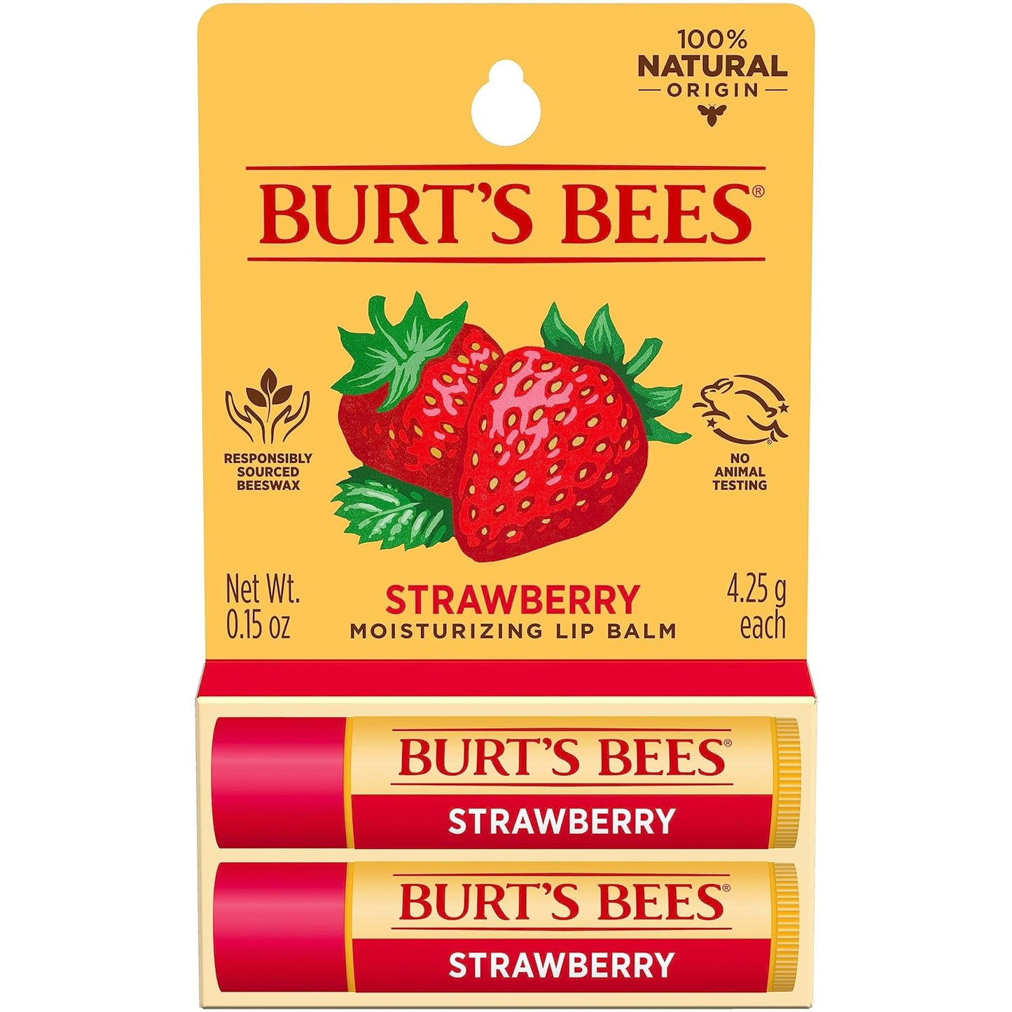 Burt's Bees Lip Balm Stocking Stuffers, Moisturizing Lip Care Christmas Gifts, Strawberry, Lip Moisturizer With Responsibly Sourced Beeswax, Tint-Free, Natural Origin Treatment (2-Pack)