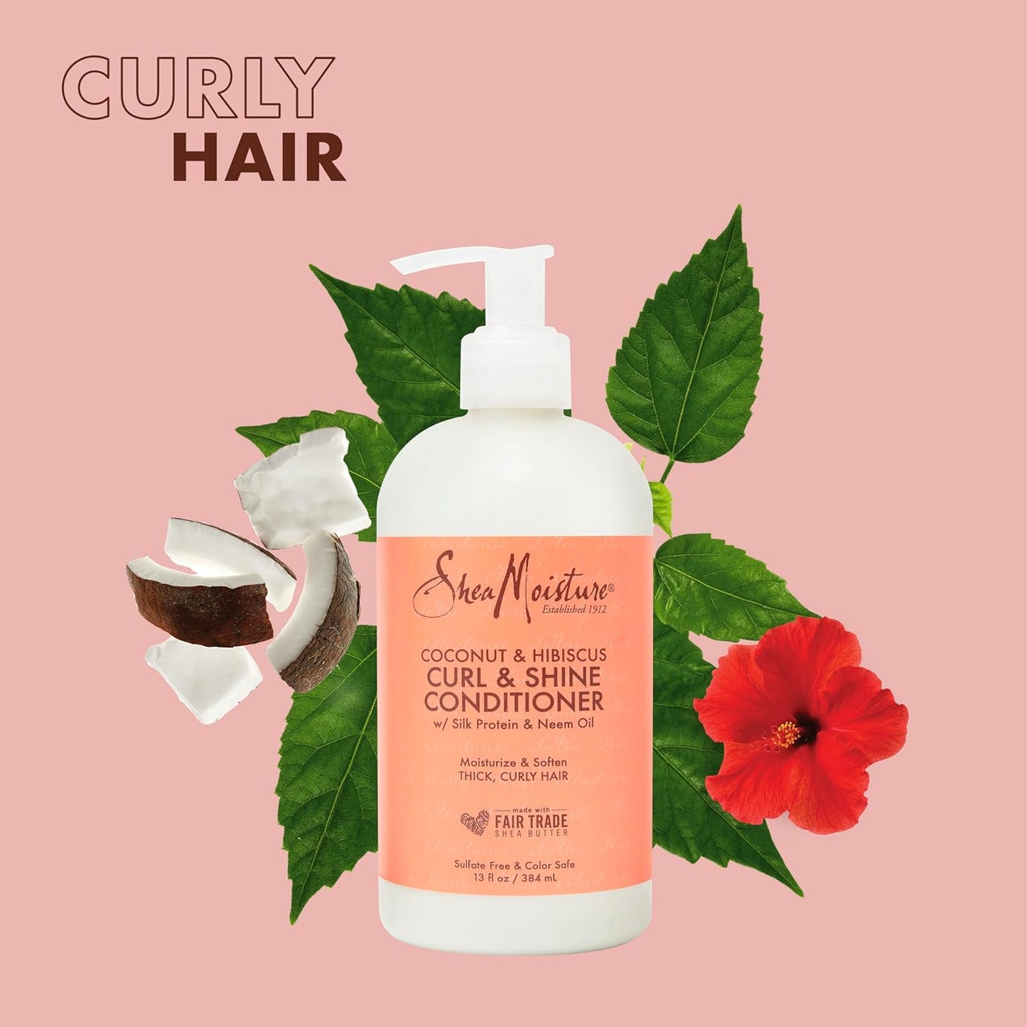 SheaMoisture Curl and Shine Coconut Shampoo Coconut and Hibiscus for Curly Hair Paraben Free Shampoo 13 oz