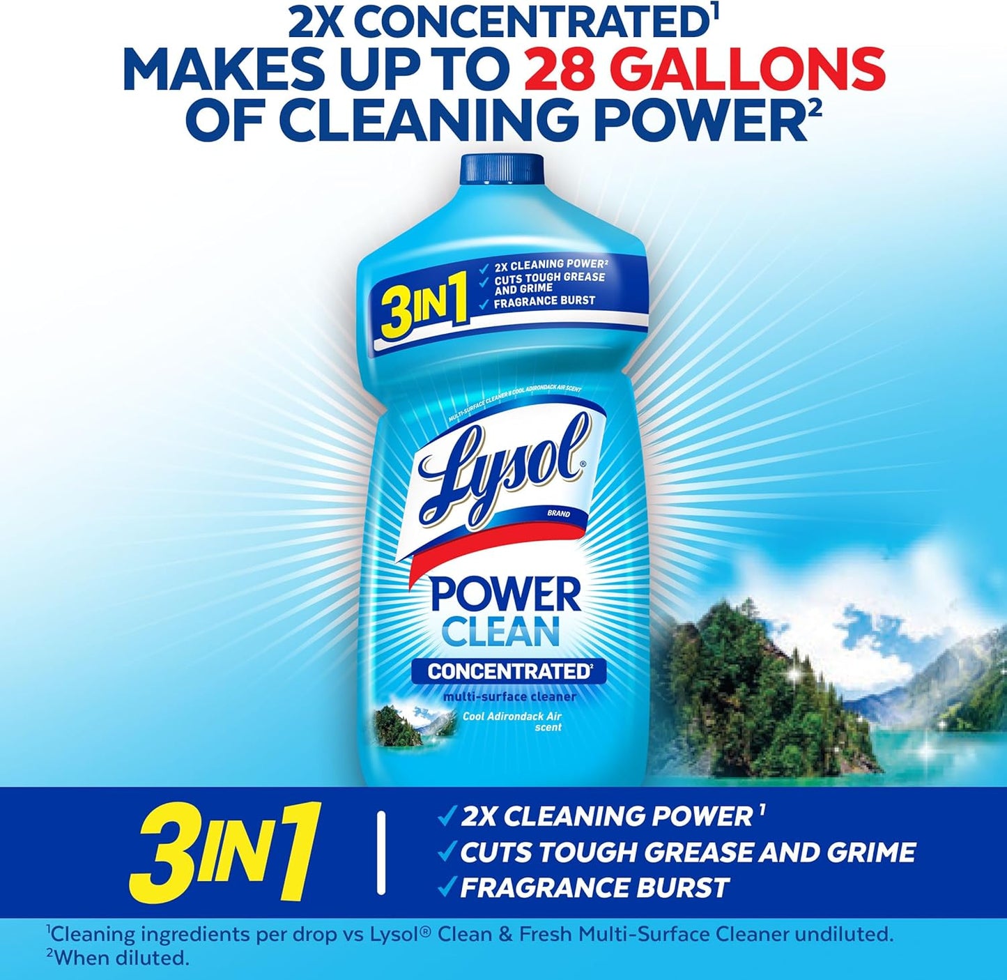 LYSOL Power Clean Multi-Surface Cleaner, 2x Concentrated Pour, Cool Adirondack scent, 28 Fl Oz