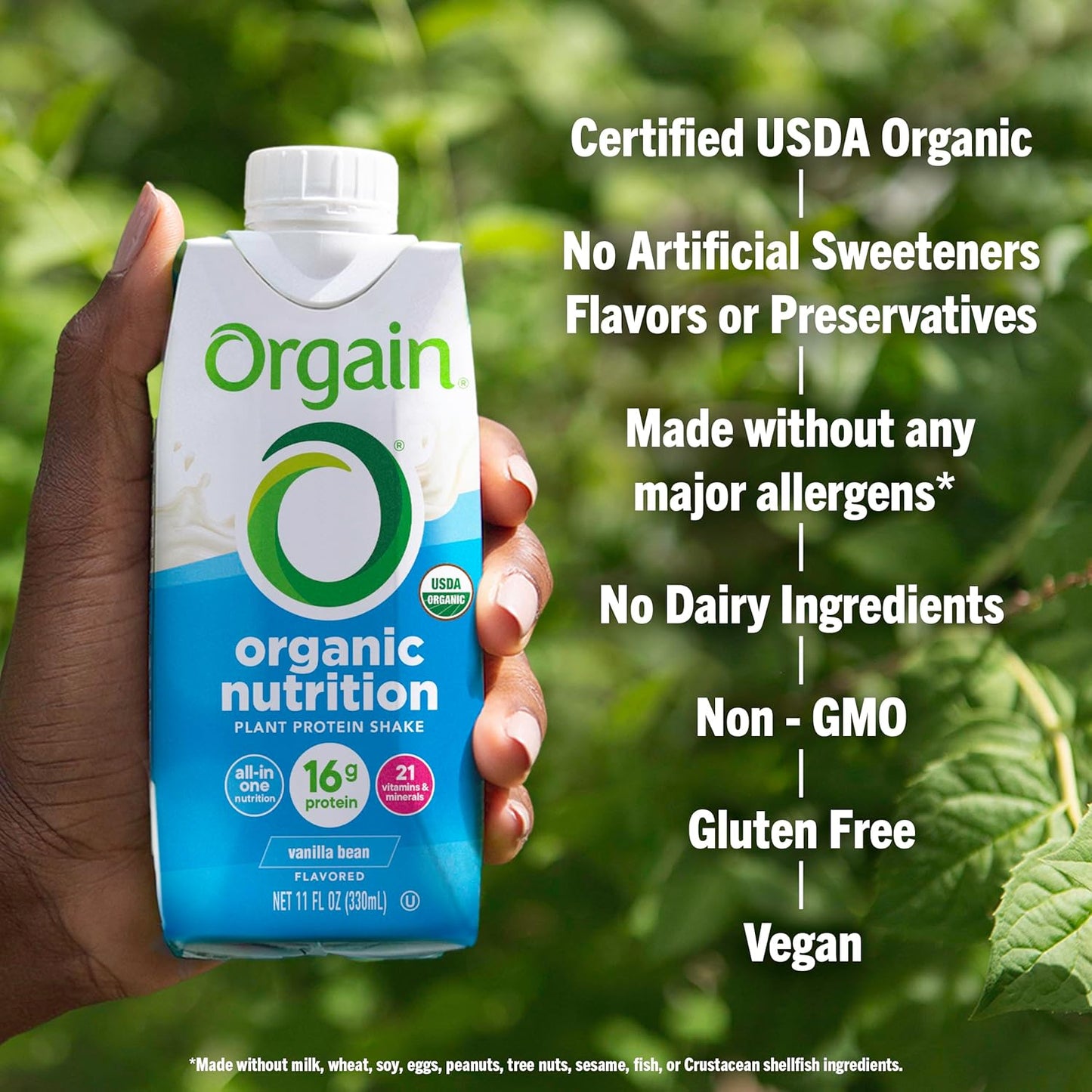 Orgain Organic Nutritional Vegan Protein Shake, Vanilla Bean - 16g Plant Based Protein, Meal Replacement, 21 Vitamins & Minerals, Fruits & Vegetables, Gluten Free, Non-GMO, 11 Fl Oz (Pack of 12)