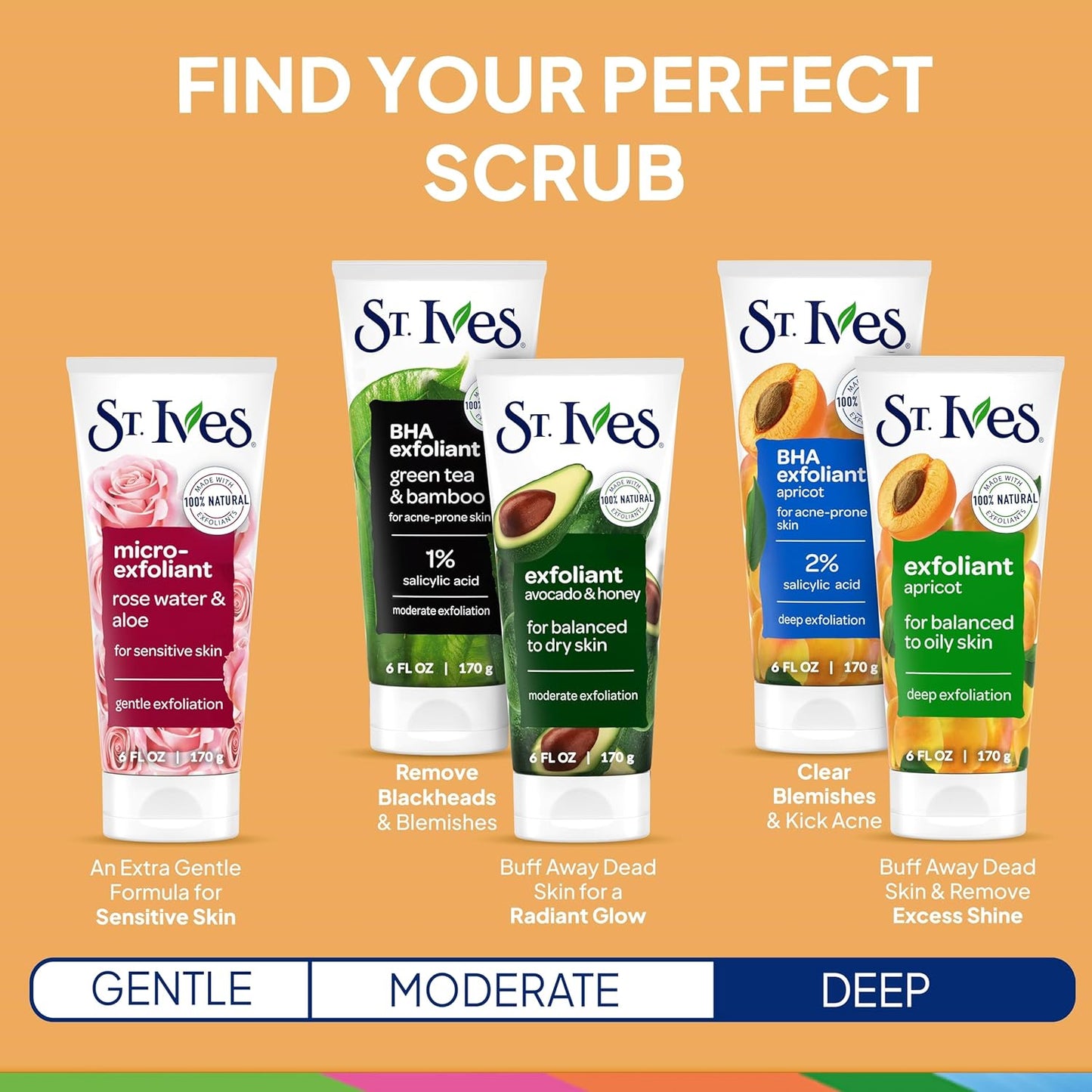 St. Ives Fresh Skin Apricot Face Scrub, Deep Exfoliator Skin Care for Clean, Glowing Skin, Oil-free Facial Scrub Made with 100% Natural Exfoliants, 6 oz