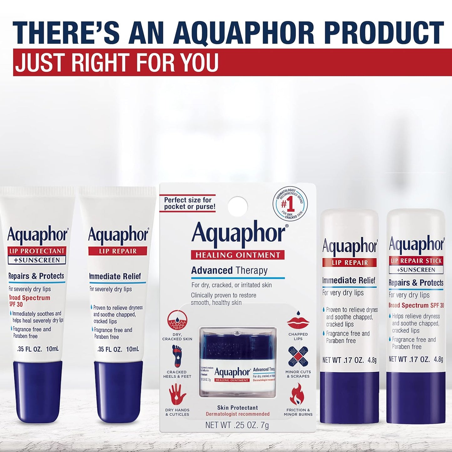 Aquaphor Lip Repair Stick, Lip Protectant, Moisturizing Lip Balm Multipack, 0.17 Oz, 2 Pack