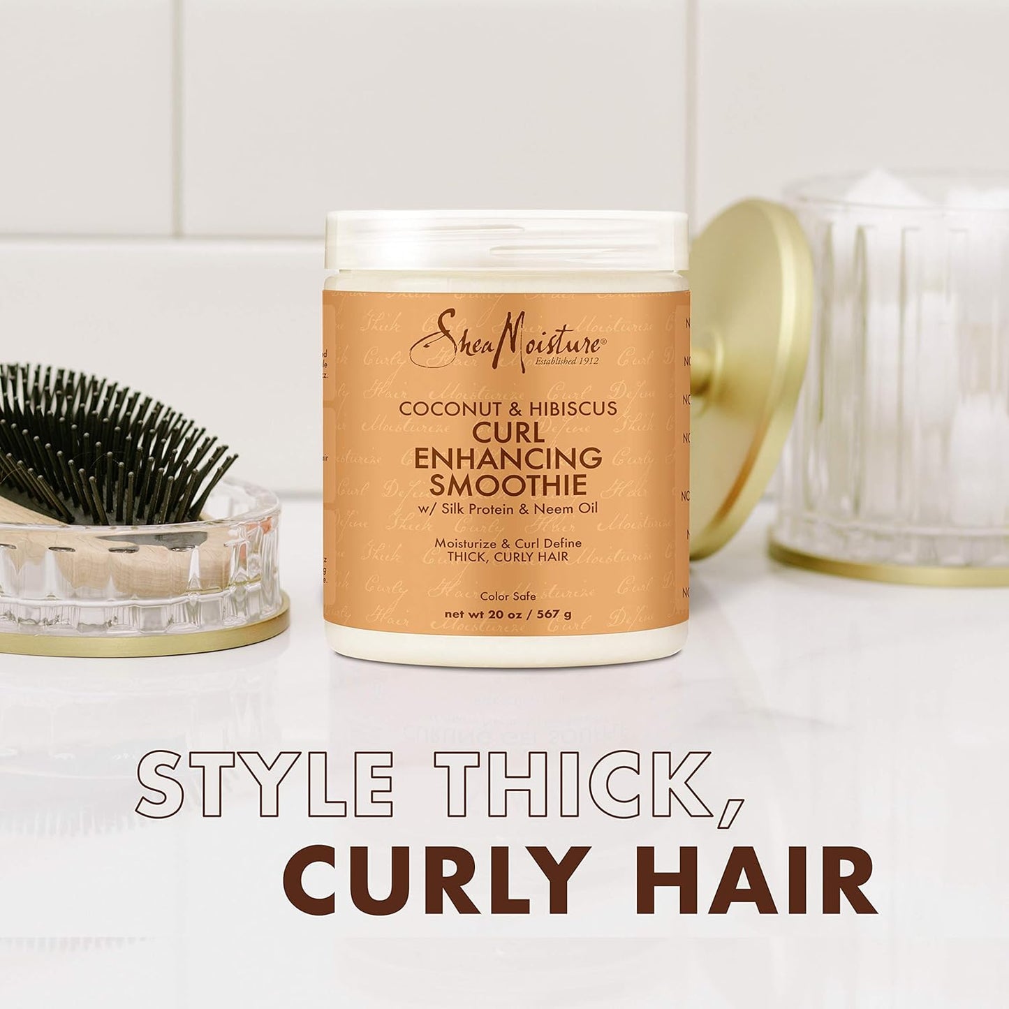 SheaMoisture Curl Enhancing Smoothie Hair Cream for Thick, Curly Hair Coconut and Hibiscus Sulfate Free and Paraben Free Curl Cream 20 oz