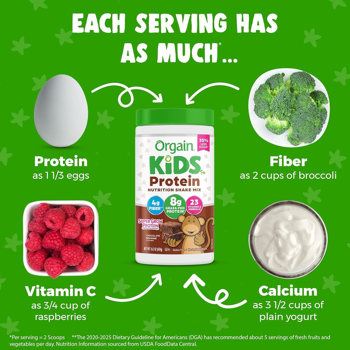 Orgain Kids Protein Powder Shake Mix, Chocolate Brownie - 8g Grass-Fed Dairy Protein, 4g Fiber, 23 Vitamins & Minerals, Gluten Free, No Soy Ingredients, Adds Healthy Nutrients to Kids Snacks, 1lb