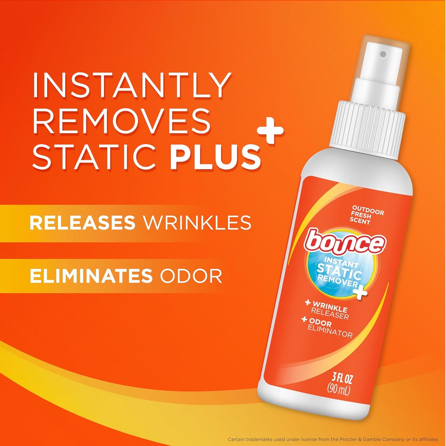 Bounce Anti Static Spray, 3 in 1 Anti Static & Instant Wrinkle Release, Odor Eliminator & Fabric Refresher, Rapid Touch Travel Spray (3 Oz, Pack of 1)