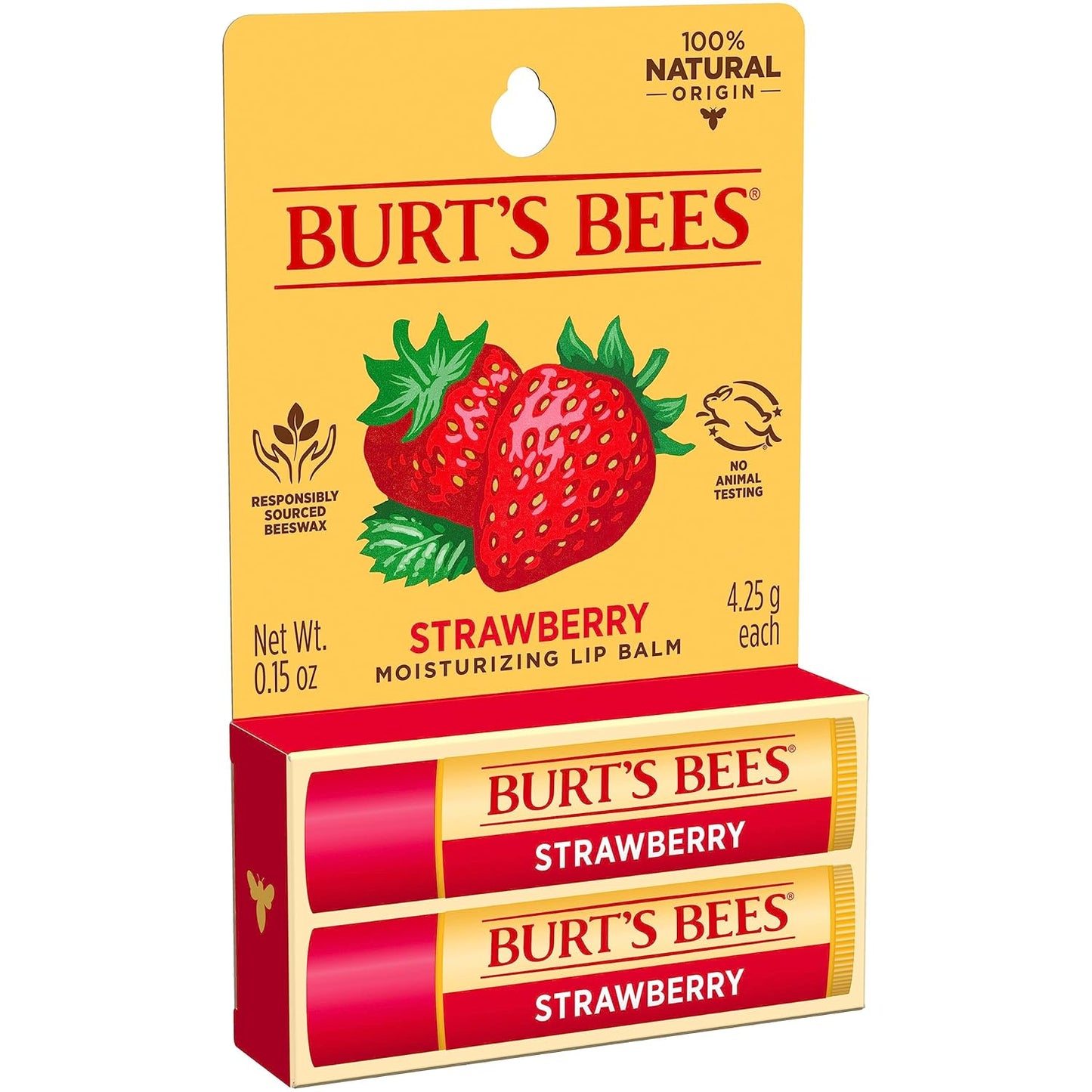 Burt's Bees Lip Balm Stocking Stuffers, Moisturizing Lip Care Christmas Gifts, Strawberry, Lip Moisturizer With Responsibly Sourced Beeswax, Tint-Free, Natural Origin Treatment (2-Pack)