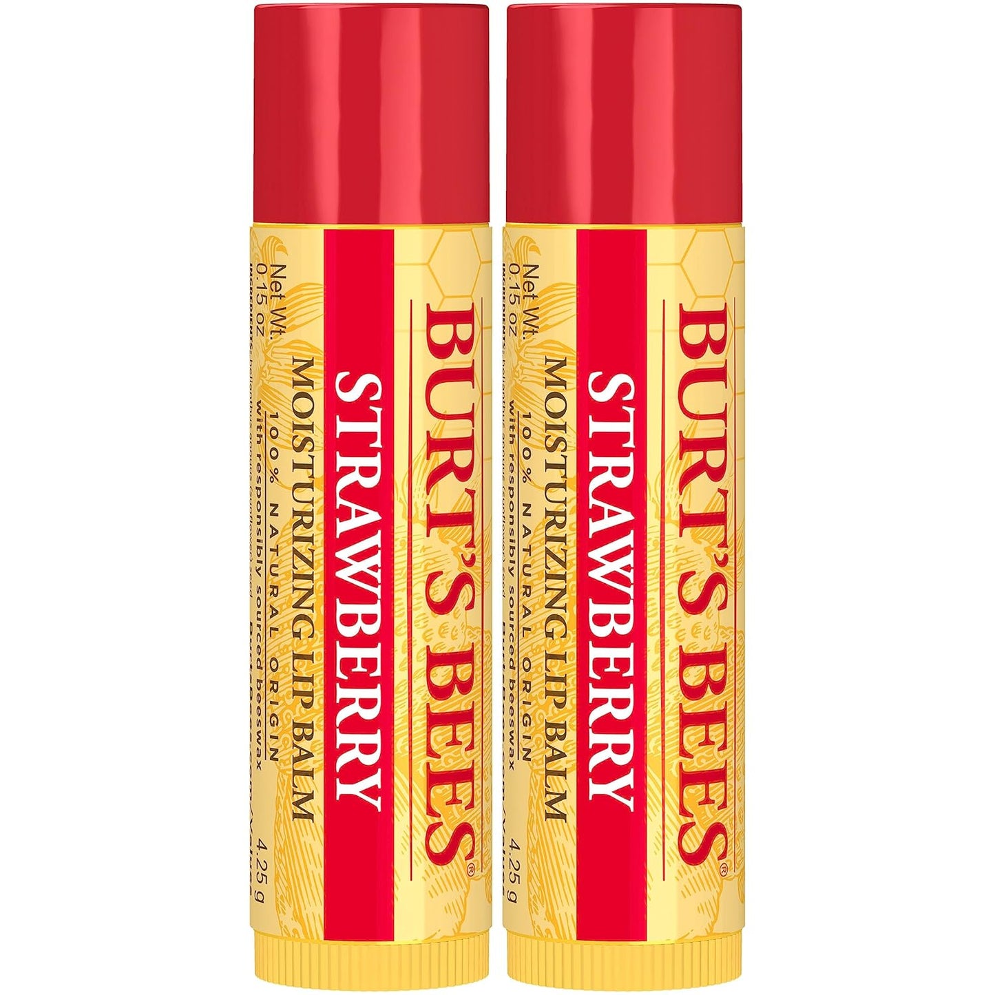 Burt's Bees Lip Balm Stocking Stuffers, Moisturizing Lip Care Christmas Gifts, Strawberry, Lip Moisturizer With Responsibly Sourced Beeswax, Tint-Free, Natural Origin Treatment (2-Pack)