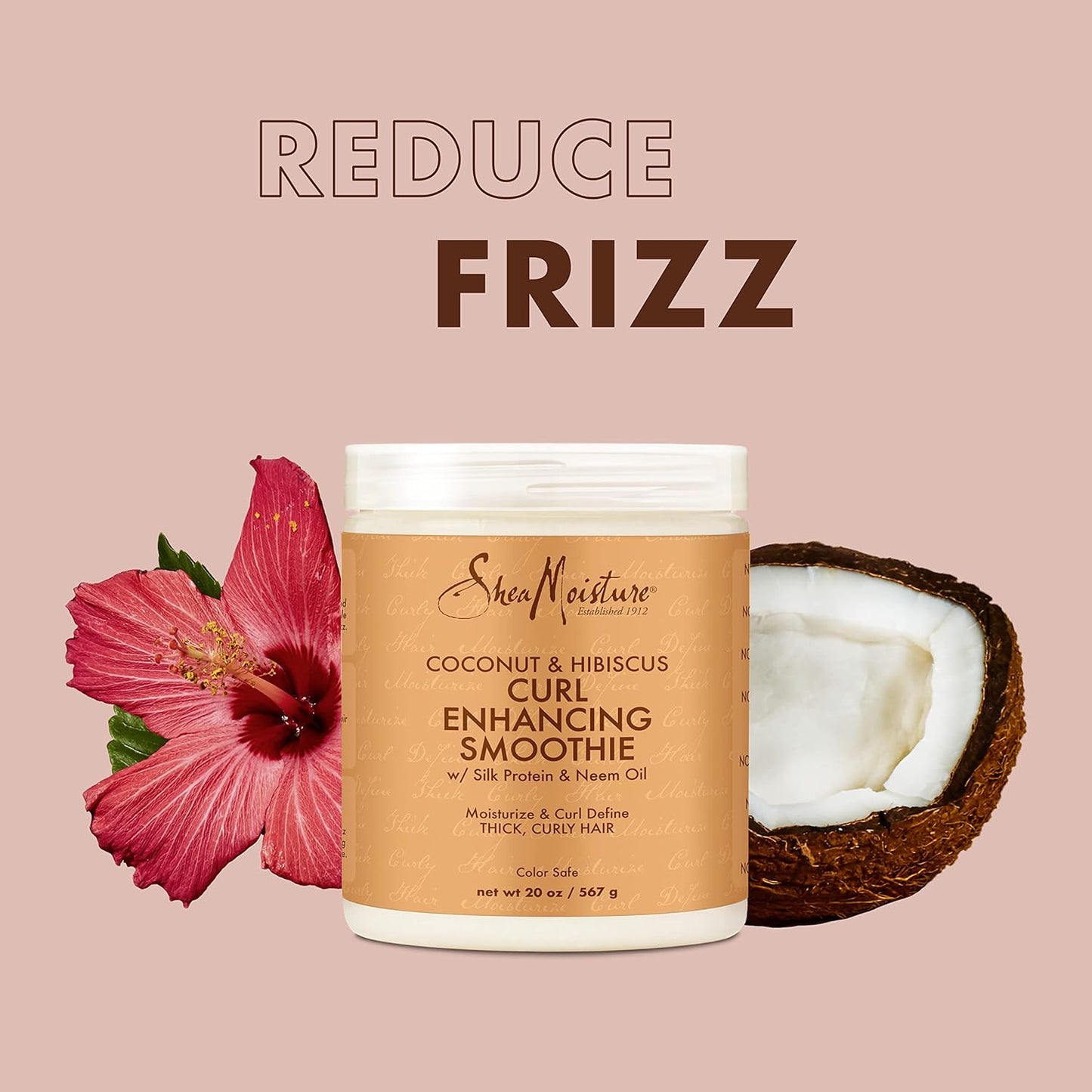 SheaMoisture Curl Enhancing Smoothie Hair Cream for Thick, Curly Hair Coconut and Hibiscus Sulfate Free and Paraben Free Curl Cream 20 oz