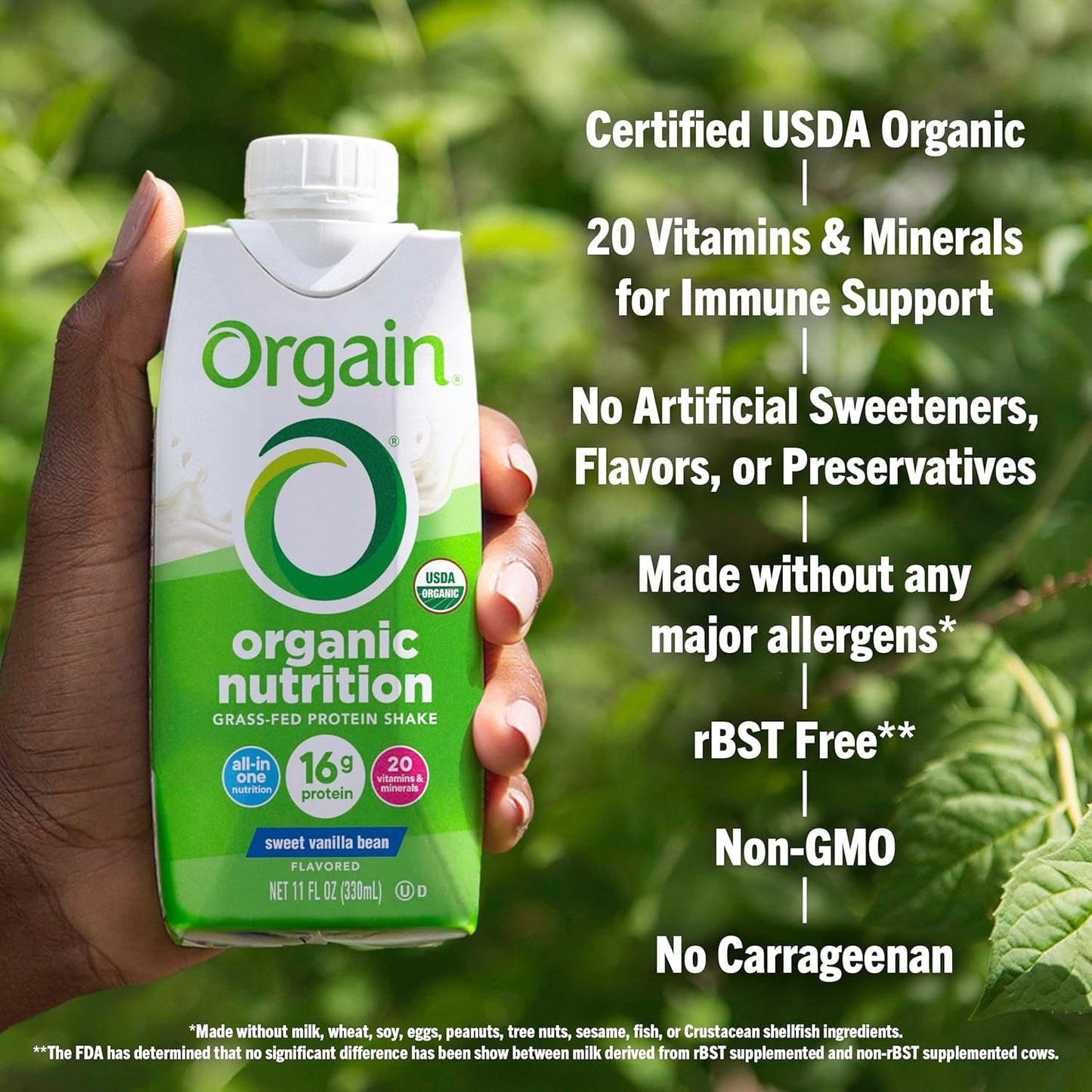 Orgain Organic Nutritional Protein Shake, Vanilla Bean - 16g Grass Fed Whey Protein, Meal Replacement, 20 Vitamins & Minerals, Fruits & Vegetables, Gluten Free, Non-GMO, 11 Fl Oz (12 Pack)