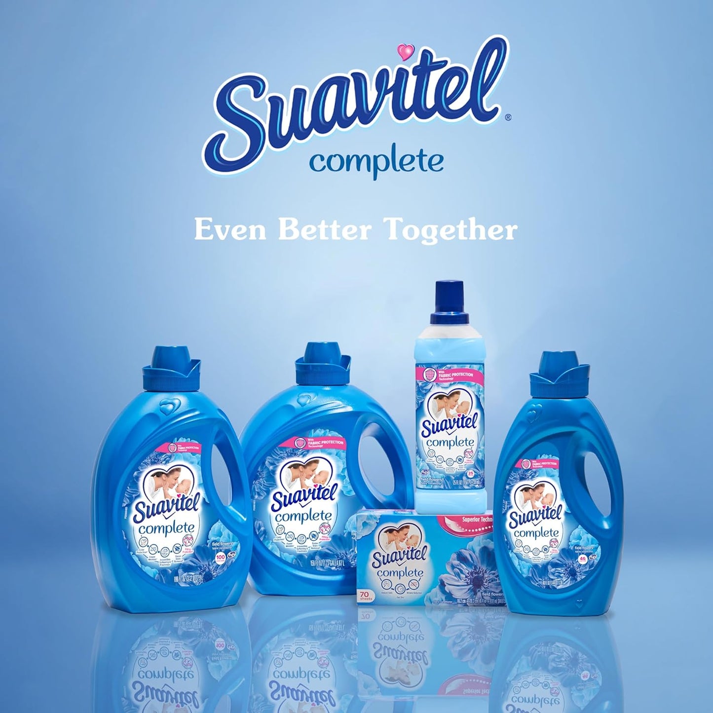 Suavitel Complete Liquid Fabric Conditioner, Laundry Fabric Softener with Fabric Protection Technology, Field Flowers, 46 oz, Enough Liquid For 46 Small Loads