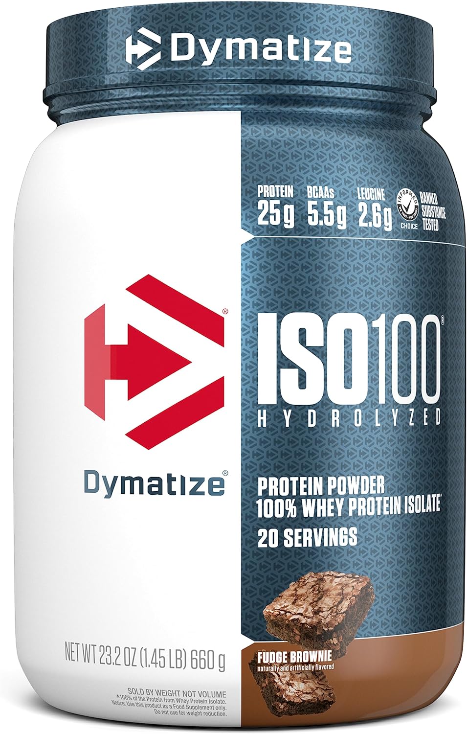 Dymatize ISO100 Hydrolyzed Protein Powder, 100% Whey Isolate Protein, 25g of Protein, 5.5g BCAAs, Gluten Free, Fast Absorbing, Easy Digesting, Fudge Brownie, 20 Servings