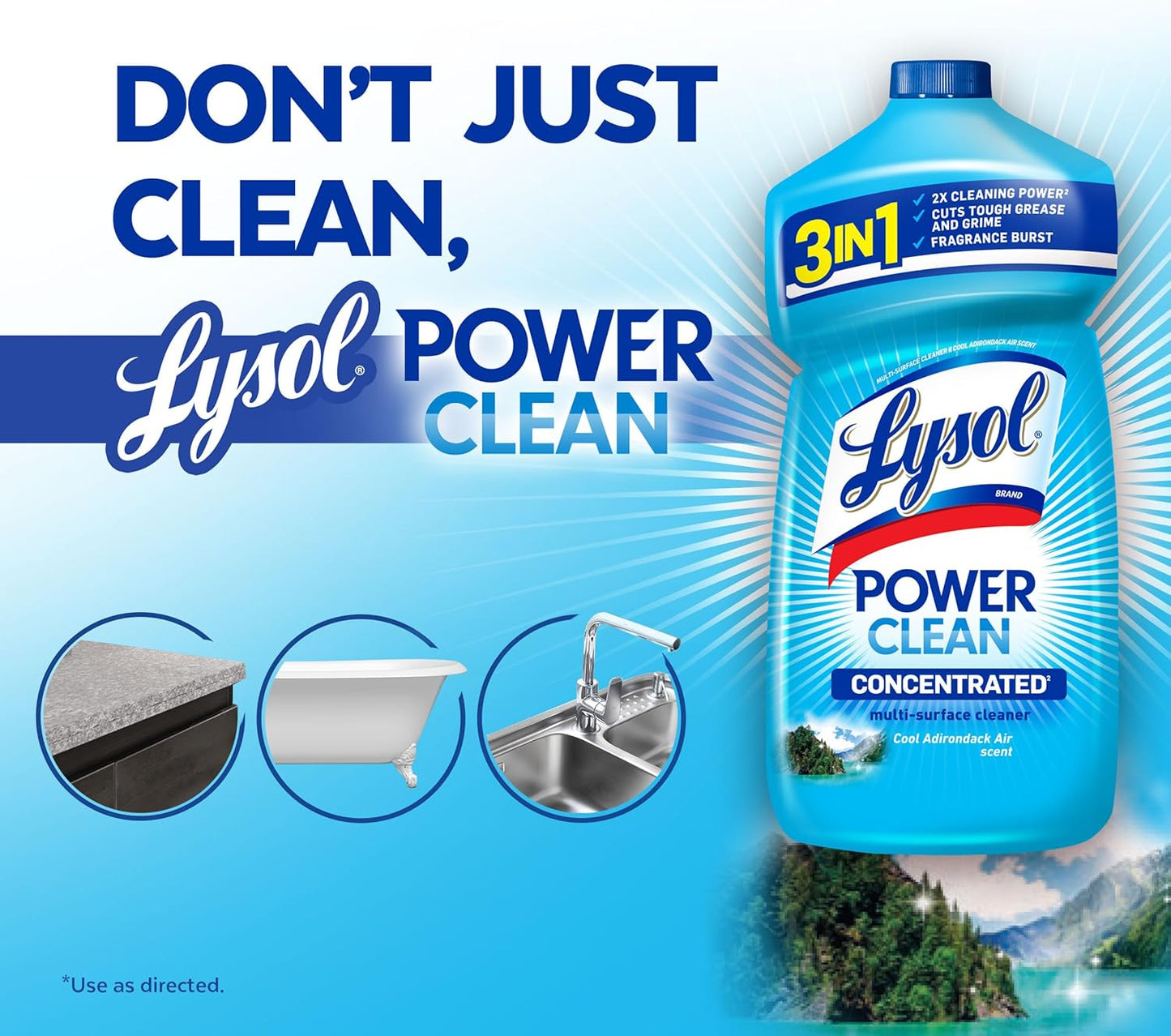 LYSOL Power Clean Multi-Surface Cleaner, 2x Concentrated Pour, Cool Adirondack scent, 28 Fl Oz