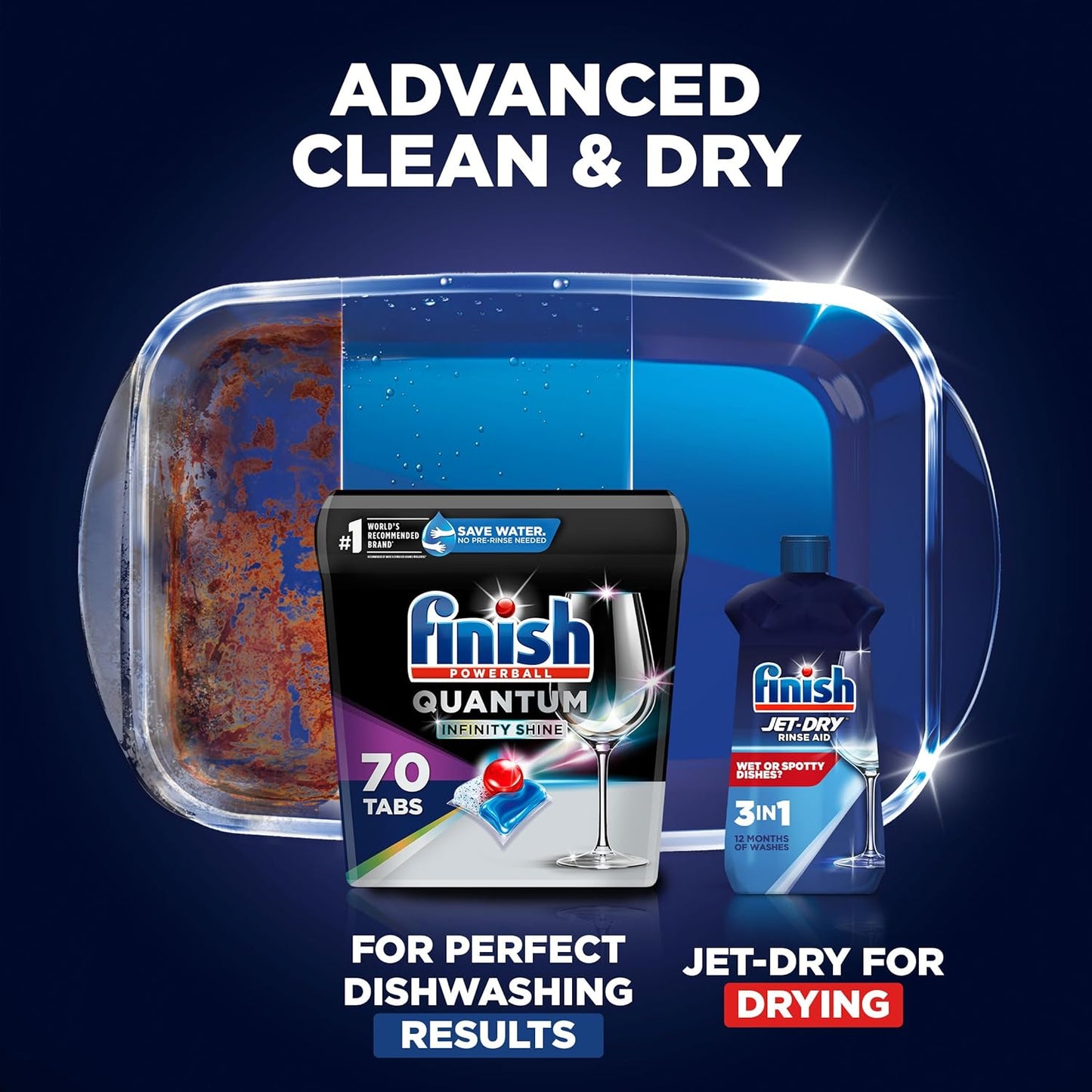 FINISH Quantum Infinity Shine, Dishwasher Pods, Dishwasher Detergent Liquid, Dishwasher Soap, Advanced Clean & Shine, 70ct Dishwasher Tablets