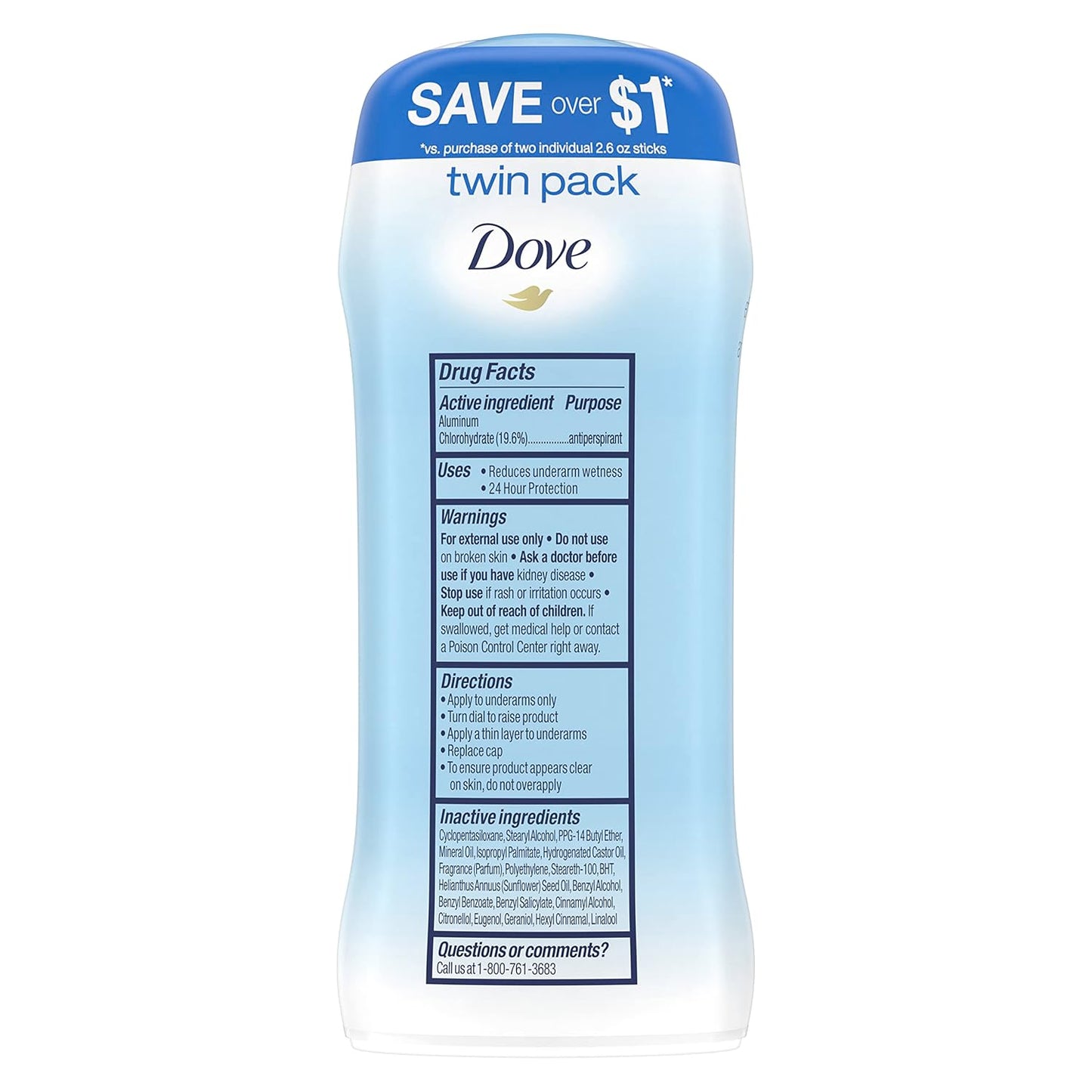 Dove Invisible Solid Antiperspirant Deodorant Stick for Women, Original Clean, For All Day Underarm Sweat and Odor Protection 2.6 oz 2 Count