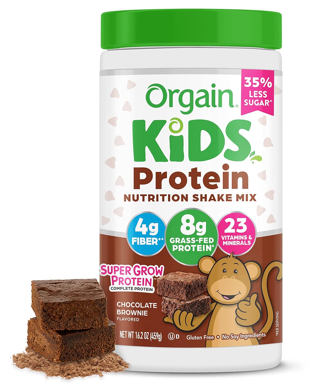 Orgain Kids Protein Powder Shake Mix, Chocolate Brownie - 8g Grass-Fed Dairy Protein, 4g Fiber, 23 Vitamins & Minerals, Gluten Free, No Soy Ingredients, Adds Healthy Nutrients to Kids Snacks, 1lb