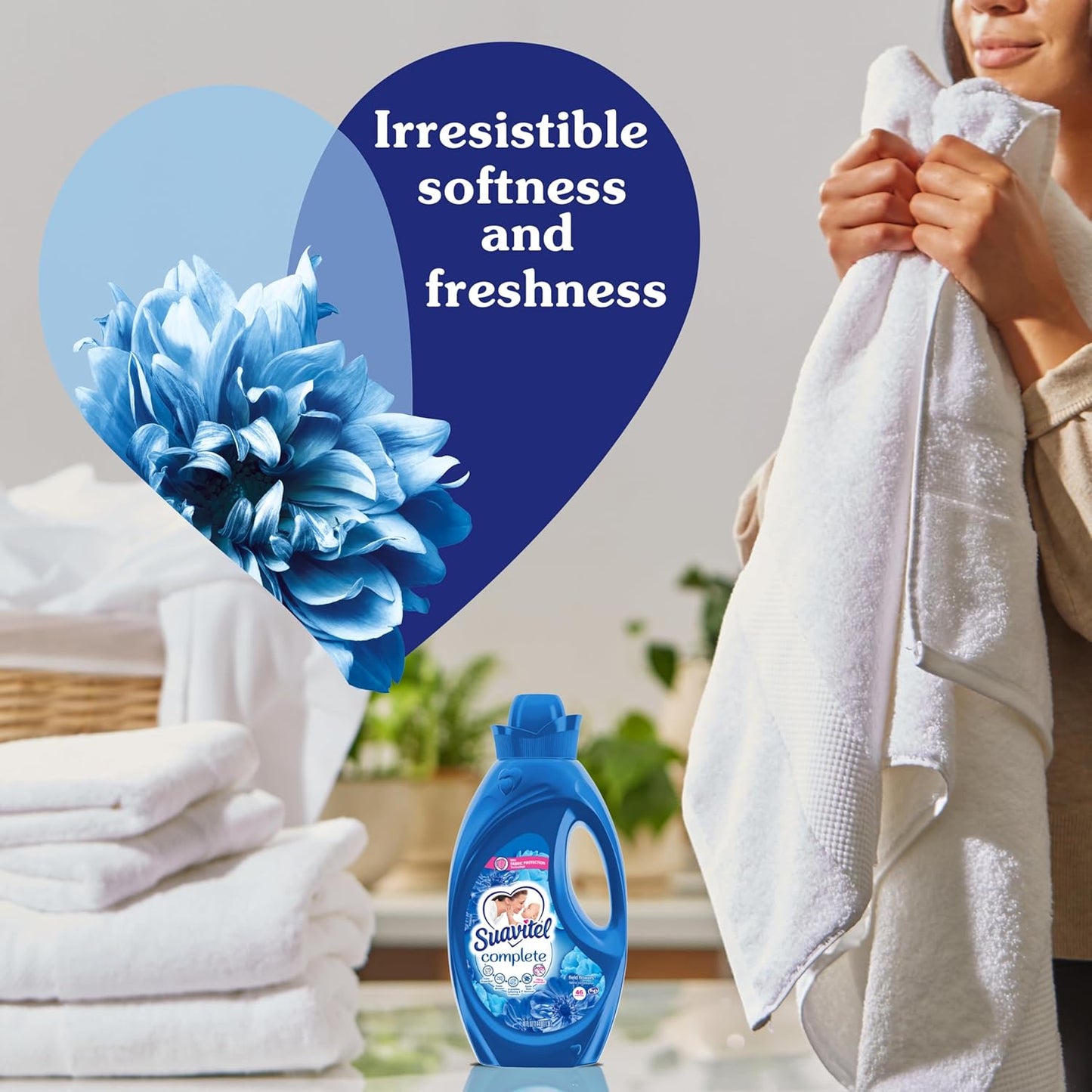 Suavitel Complete Liquid Fabric Conditioner, Laundry Fabric Softener with Fabric Protection Technology, Field Flowers, 46 oz, Enough Liquid For 46 Small Loads