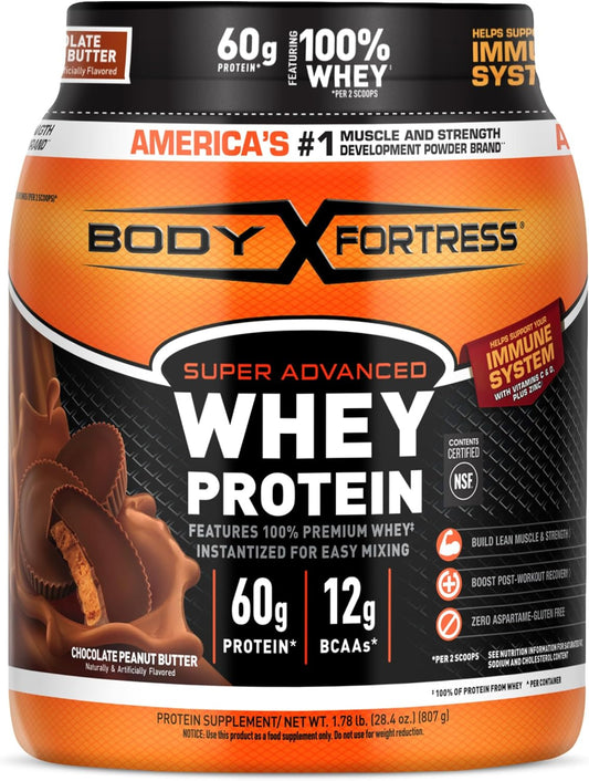 Body Fortress 100% Whey, Premium Protein Powder, Chocolate Peanut Butter, 1.78lbs (Packaging May Vary)