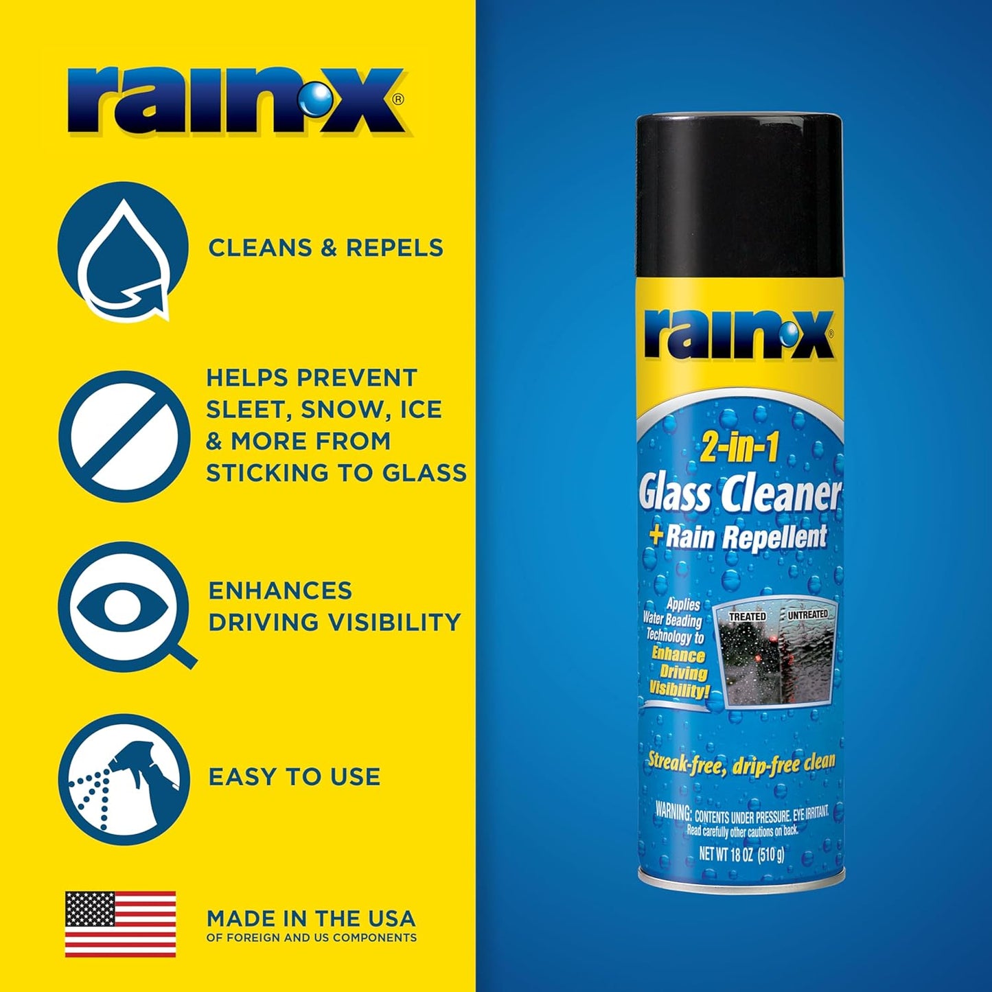 Rain-X 5080233 2-In-1 Glass Cleaner Plus Rain Repellent, 18 Ounce , BLUE