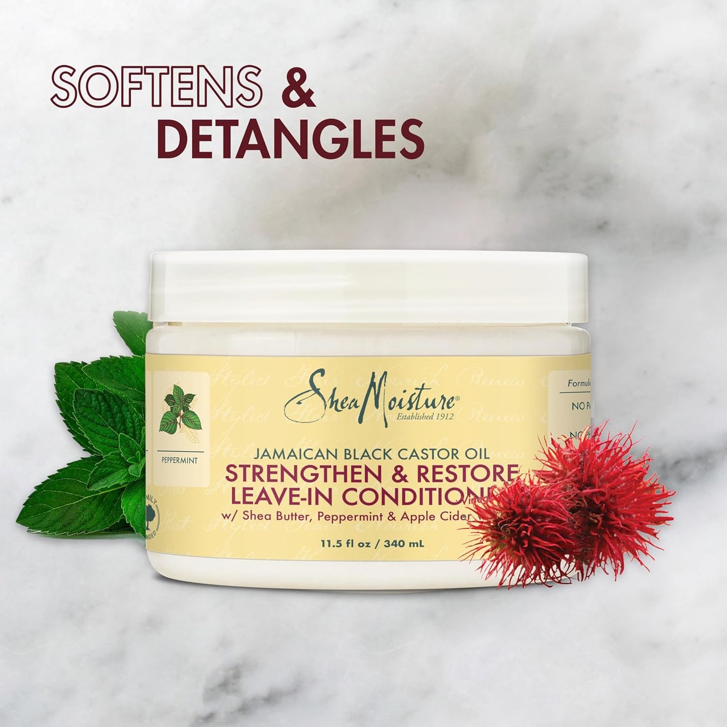 SheaMoisture 100% Pure Jamaican Black Castor Oil Leave In Conditioner For Damaged Hair and To Soften Detangle Hair 11.5oz