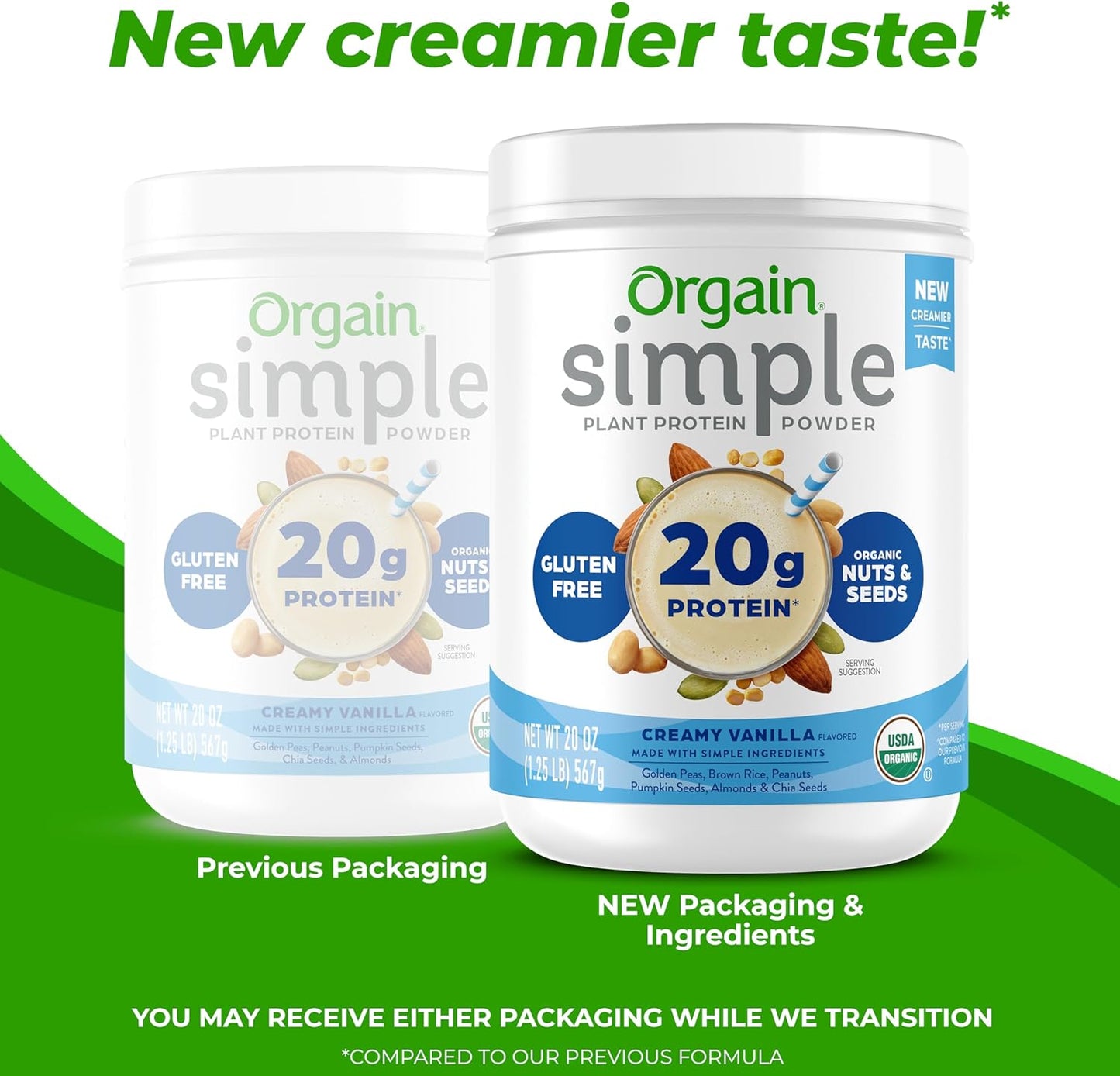 Orgain Organic Simple Vegan Protein Powder, Vanilla - 20g Plant Based Protein, With less Ingredients, No Artificial Sweeteners, Gluten Free, No Lactose Ingredients, 1.25 lb (Packaging May Vary)